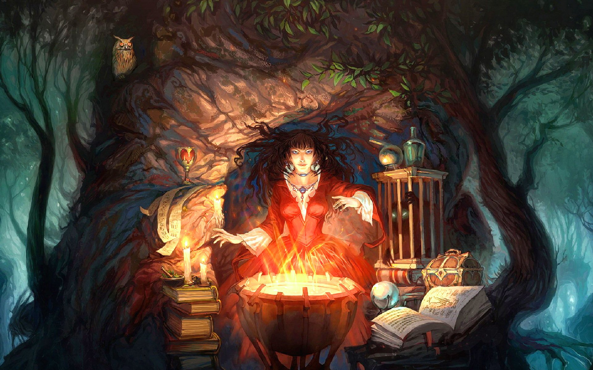 Strega con calderone nella foresta, 1920x1200 WUXGA, PC
