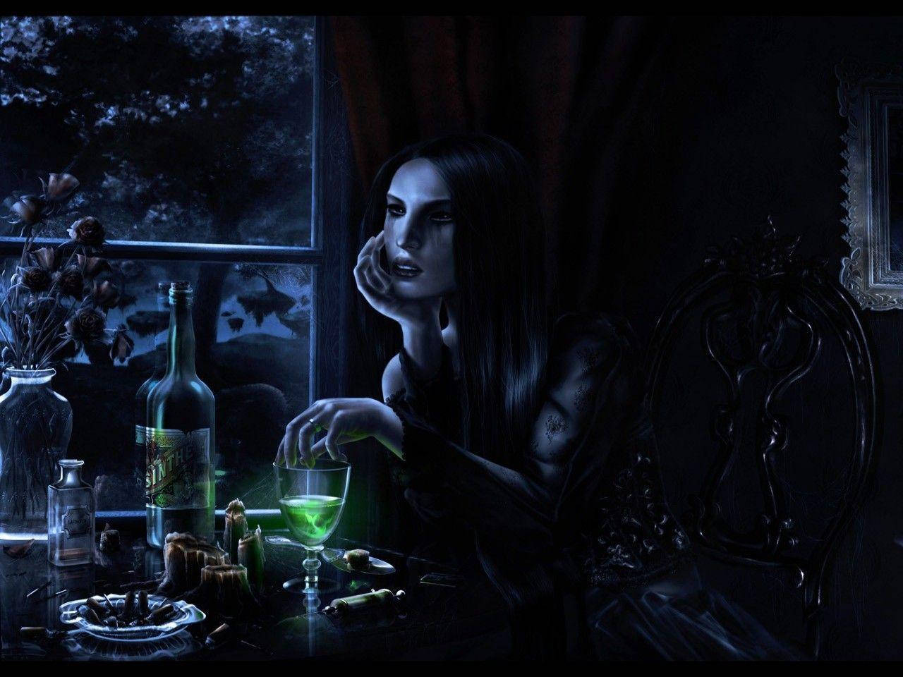 Strega con pozione verde, finestra, 1280x960 720p, PC