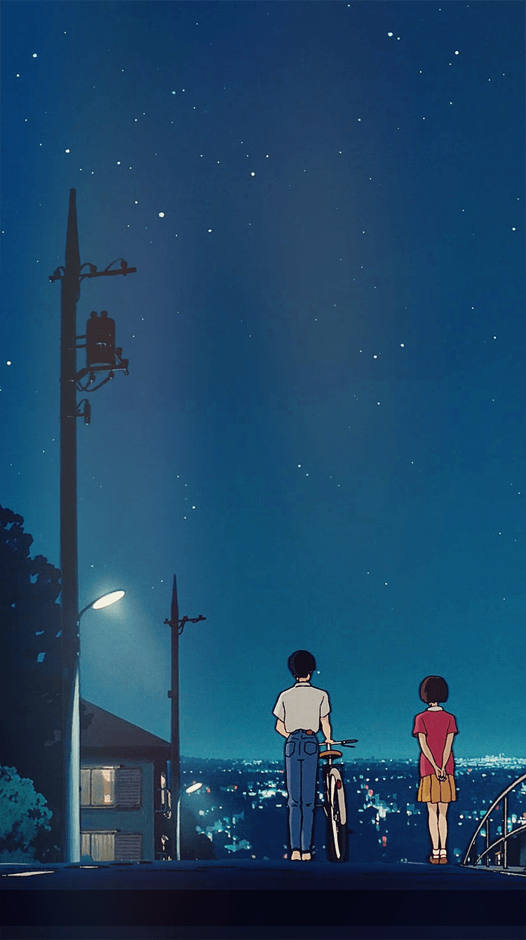 Personaggi anime, sera stellata, bicicletta, 750x1340 Full HD Verticale, iPhone Pro Max