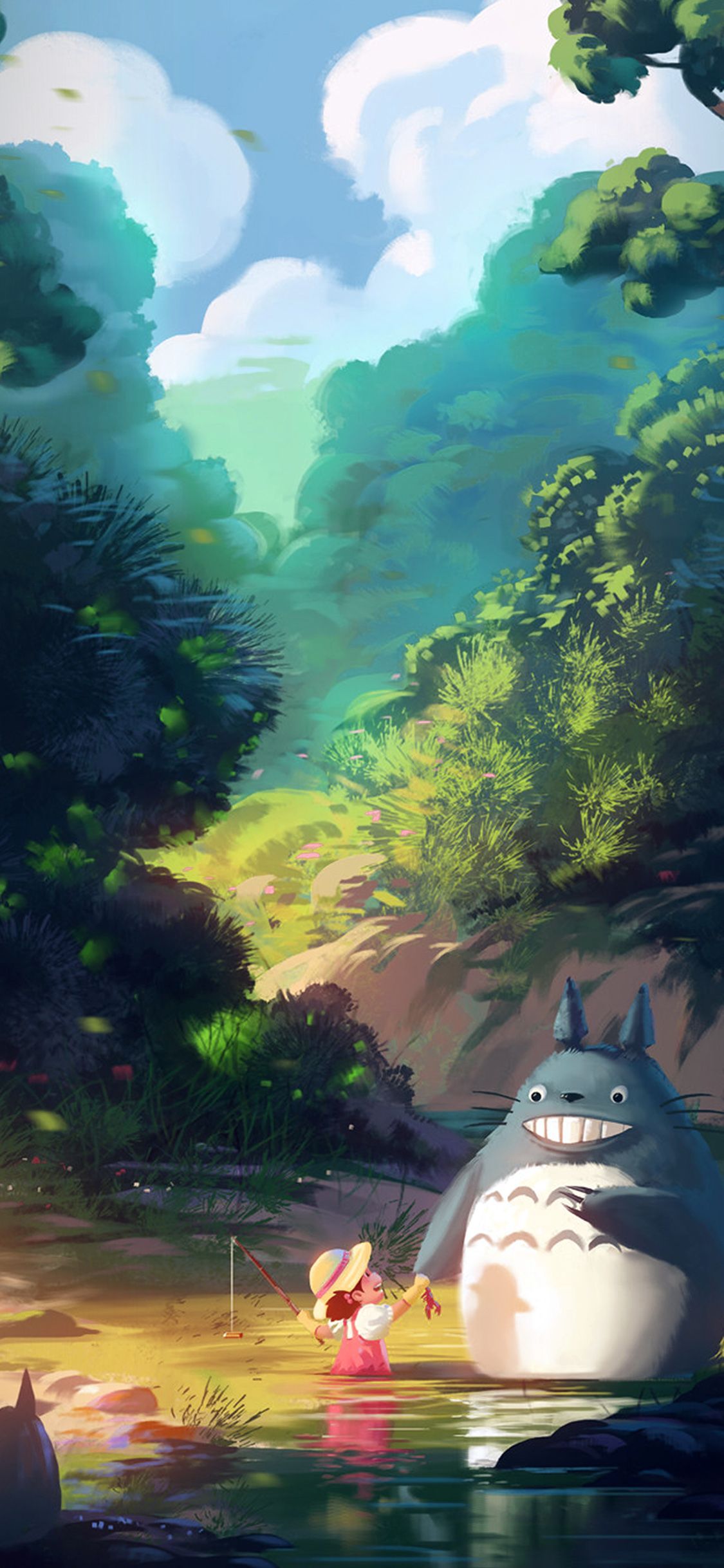 Totoro foresta bambina fiume, 1125x2436 Full HD Verticale, iPhone Pro