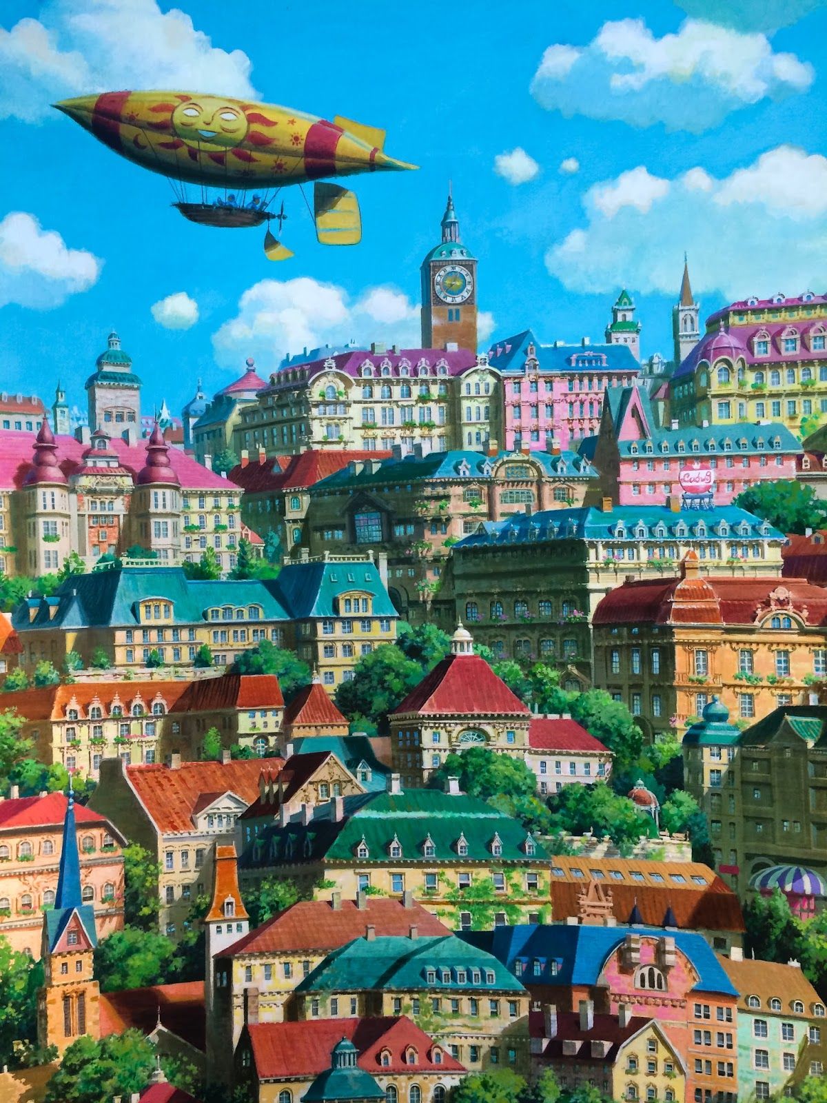 Città collinare con dirigibile, 1200x1600 Verticale, iPhone Air