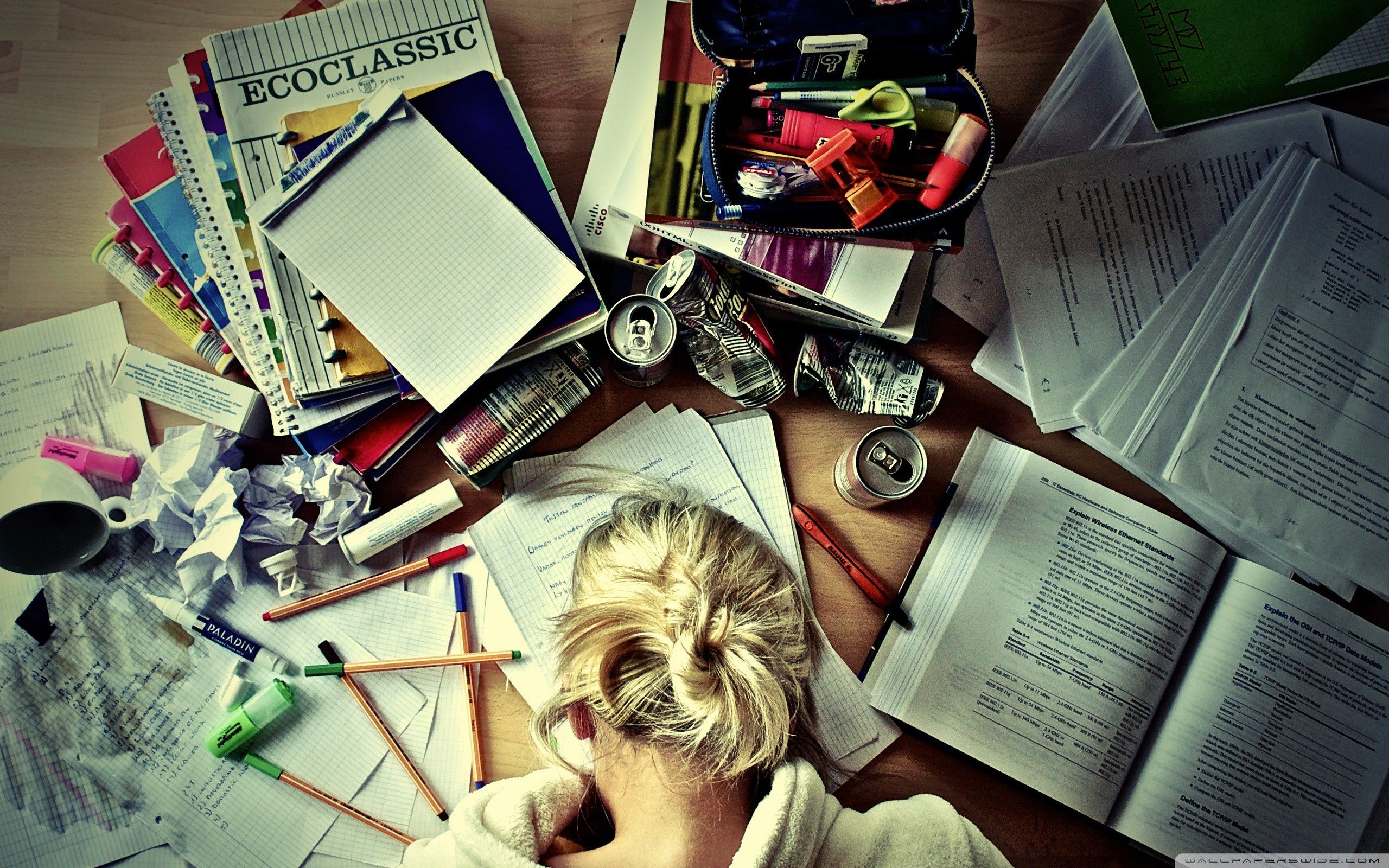 Ragazza addormentata tra libri studio, 2560x1600 2K+, Desktop
