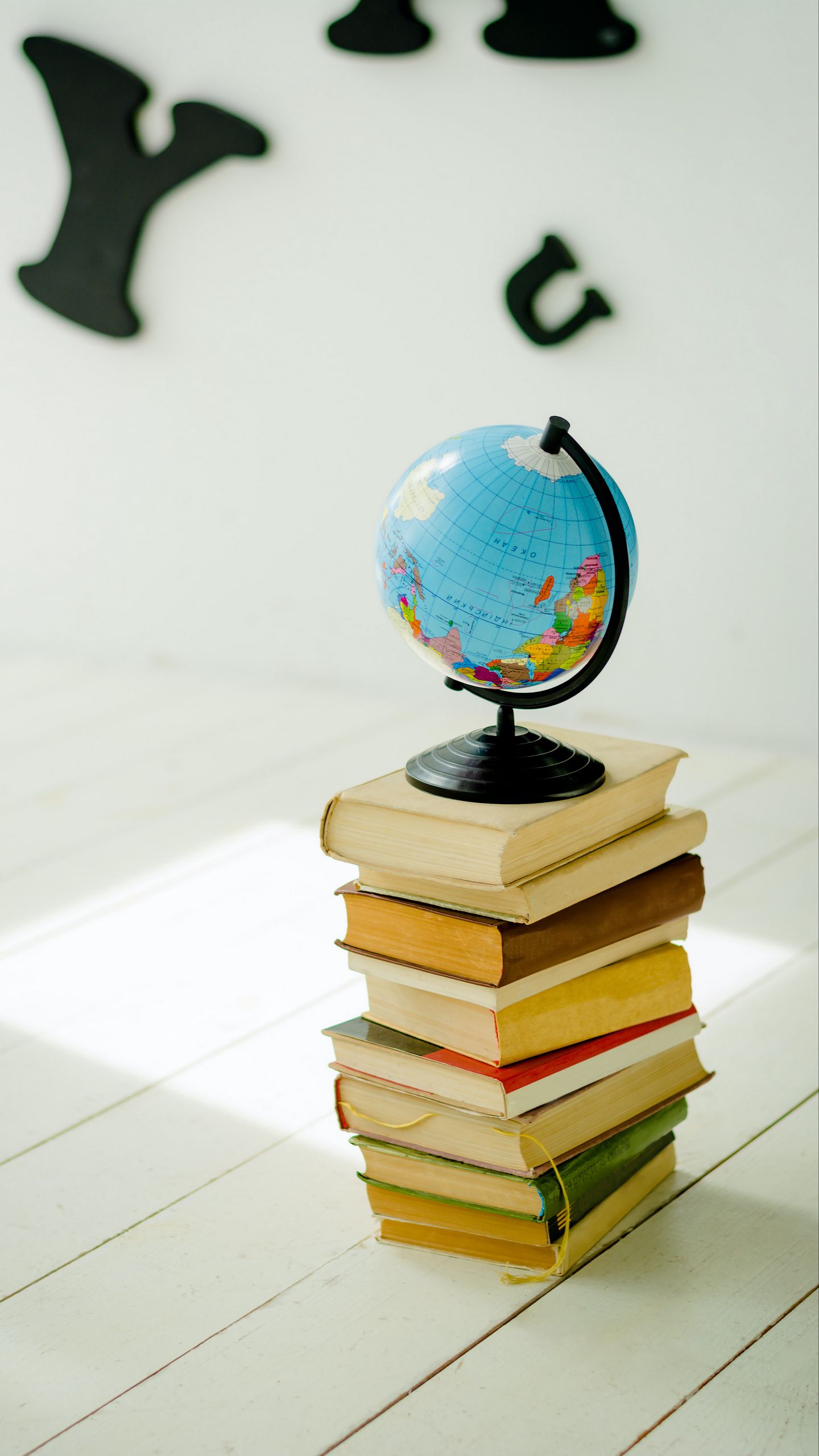 Mappamondo su pila libri, 1440x2560 Verticale, Samsung Galaxy