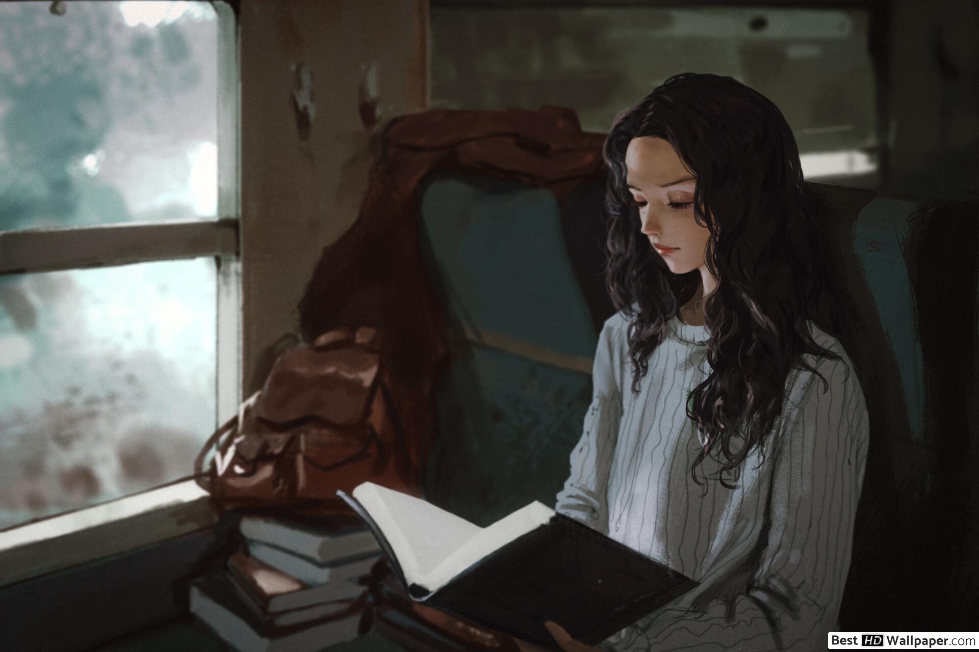 Ragazza legge libro treno, 1920x1280 Full HD+ WUXGA, Laptop