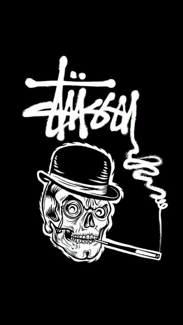 Teschio con cappello e sigaro Stüssy, 736x1306 Verticale, Telefono