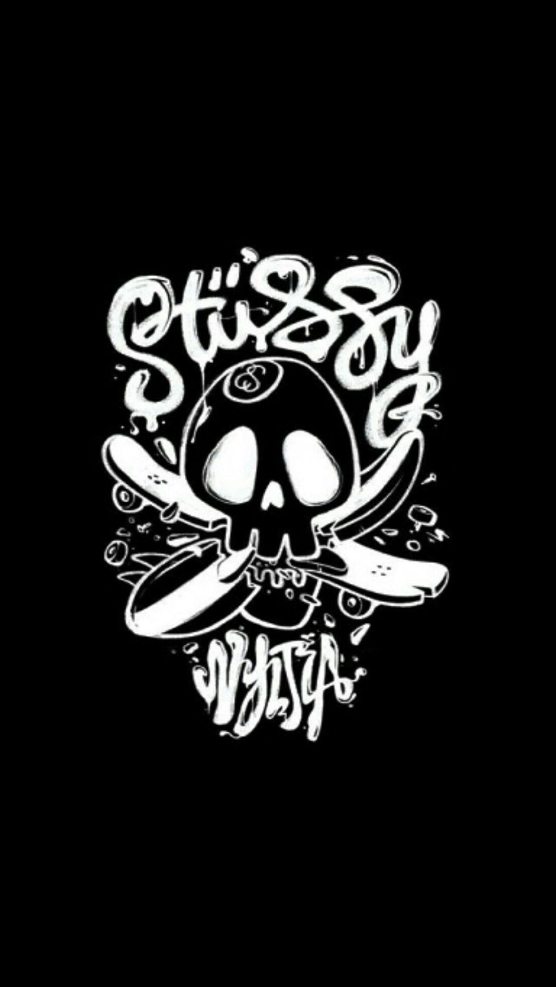Logo Stüssy teschio nero bianco, 1107x1965 Verticale, Telefono