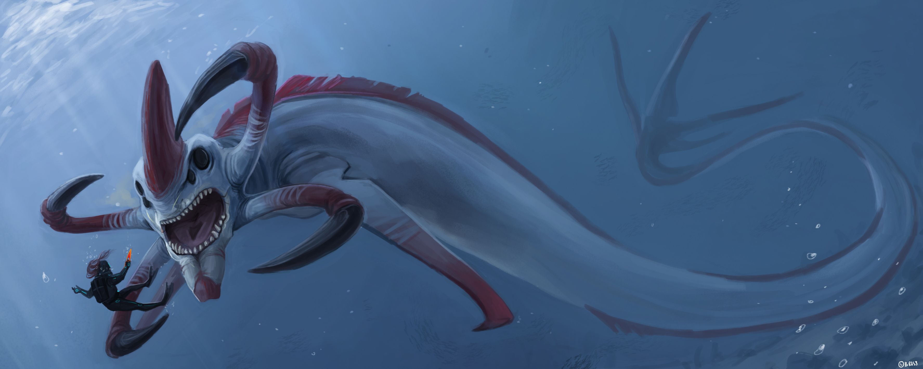 Mostro marino Subnautica sottacqua, 3550x1420 Panoramico, Dual Screen