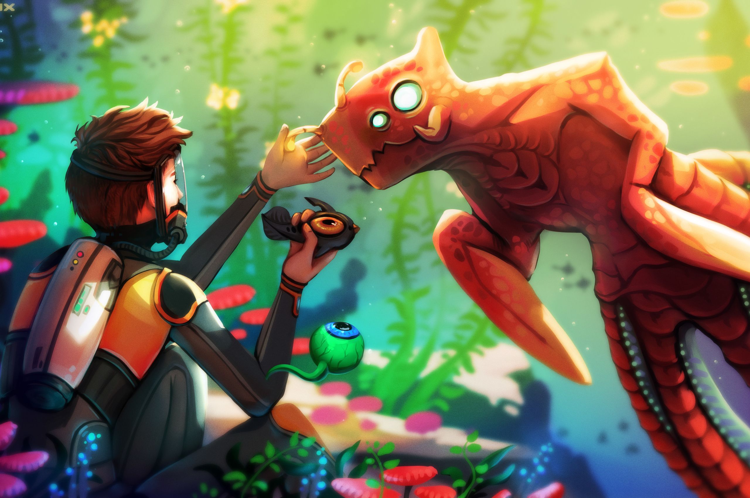 Subacqueo con creatura Peeper Subnautica, 2560x1700 2K+, Monitor Gaming