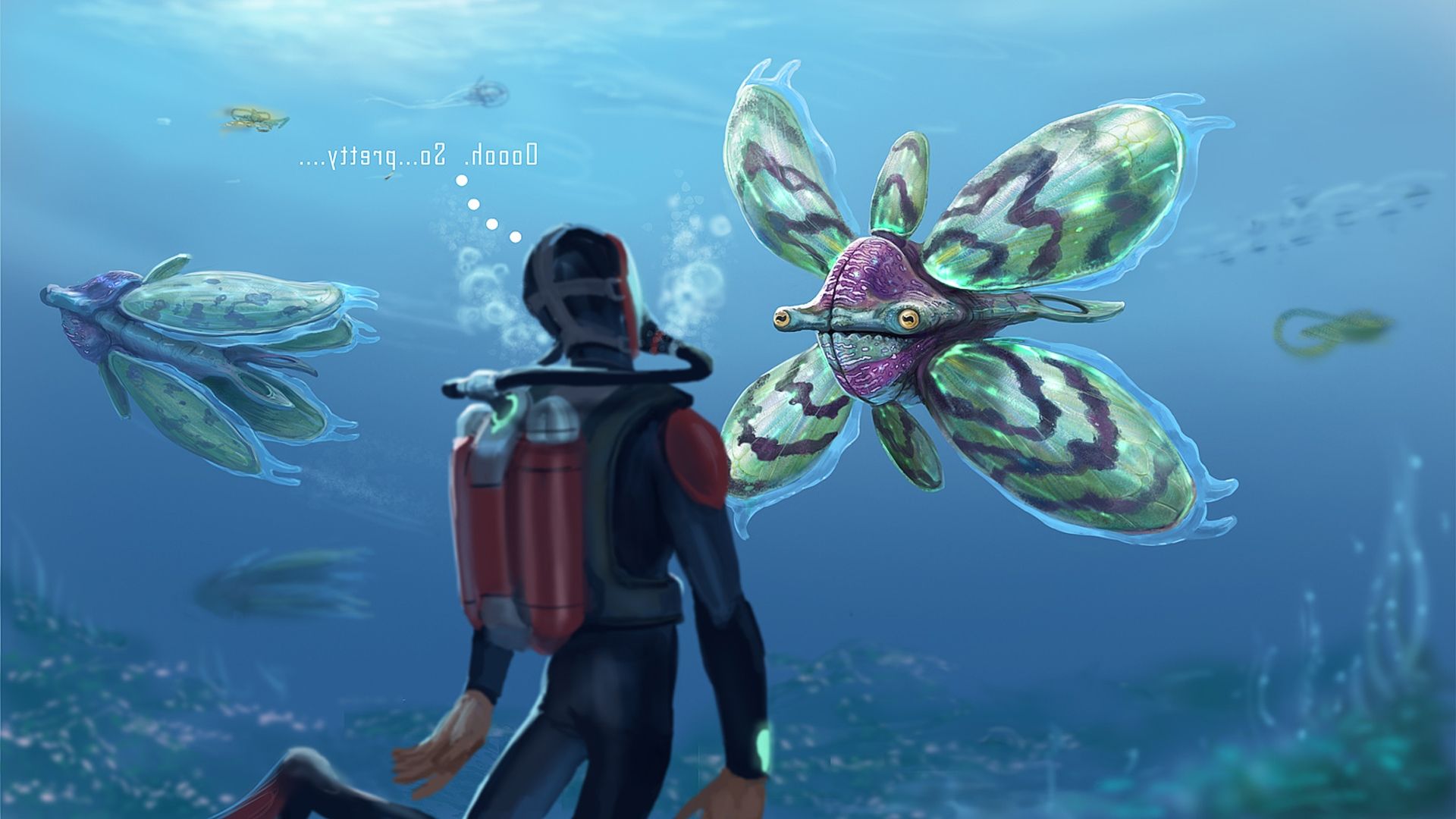 Subnautica sub con creatura marina, 1920x1080 Full HD 1080p, PC