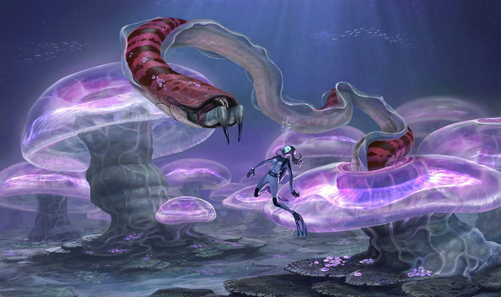 Subnautica creatura marina viola, 1680x995 HD, Desktop
