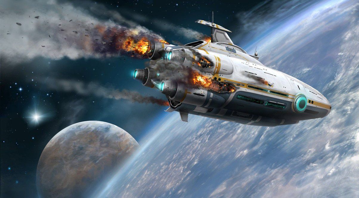 Astronave in fiamme, spazio, 1203x663 HD, Laptop