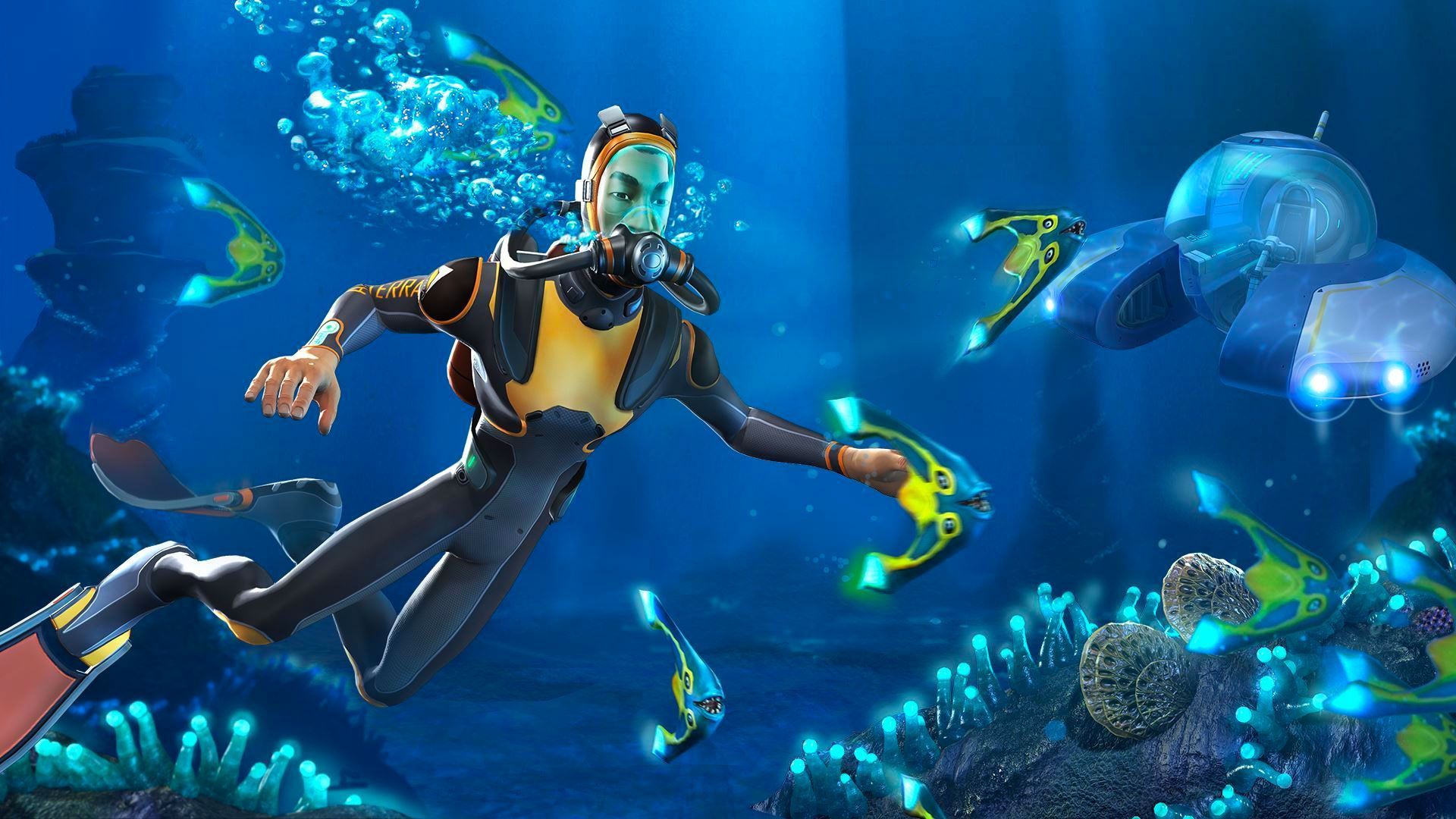 Subnautica subacqueo con pesci, 1920x1080 Full HD 1080p, PC Desktop