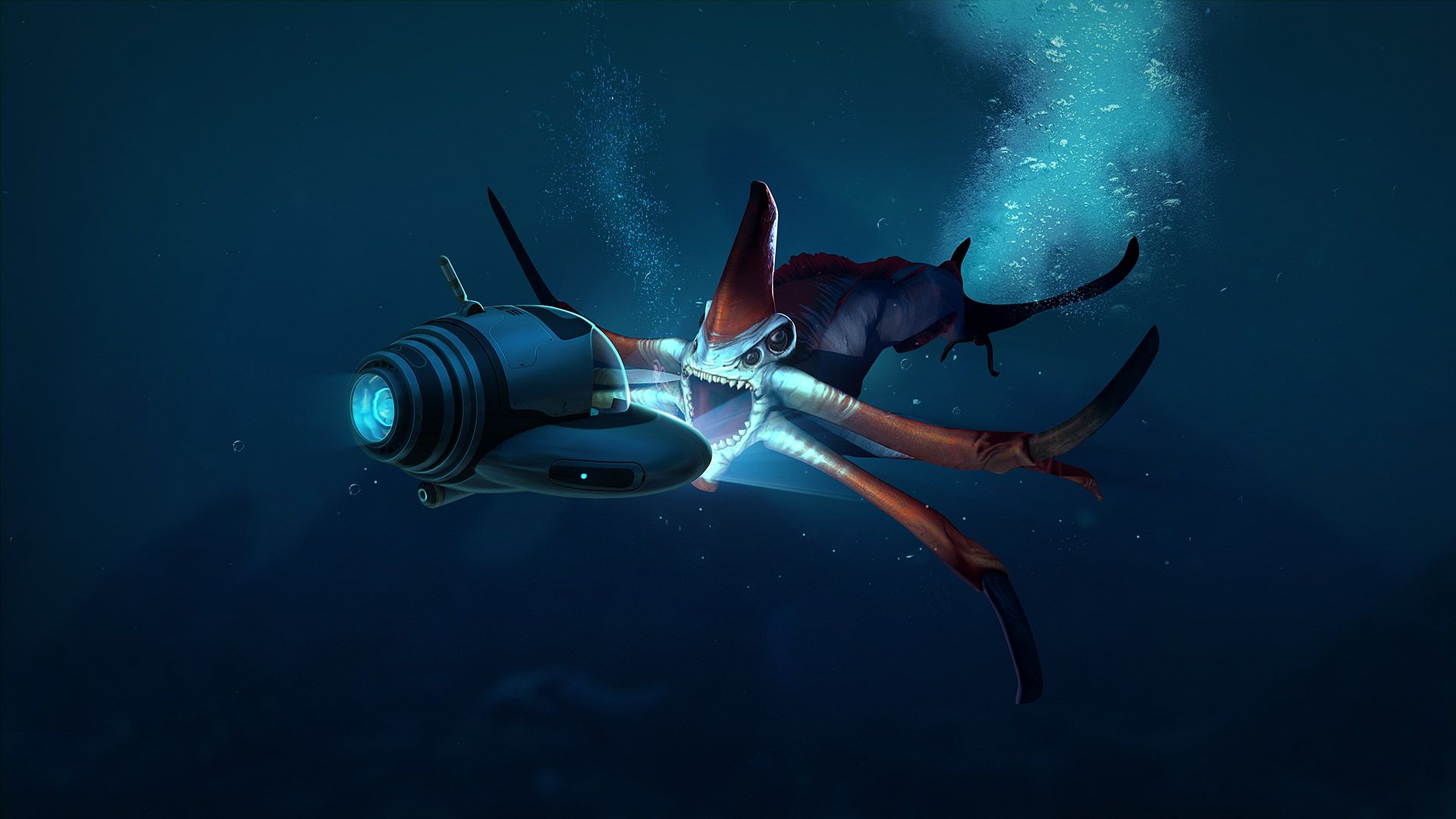 Logo Subnautica sull'oceano, 1280x720 HD, PC Desktop