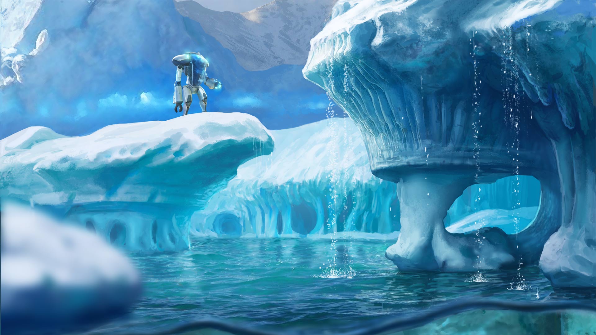 Personaggio su iceberg, Subnautica, sopravvivenza sottomarina, 1920x1080 Full HD 1080p, PC