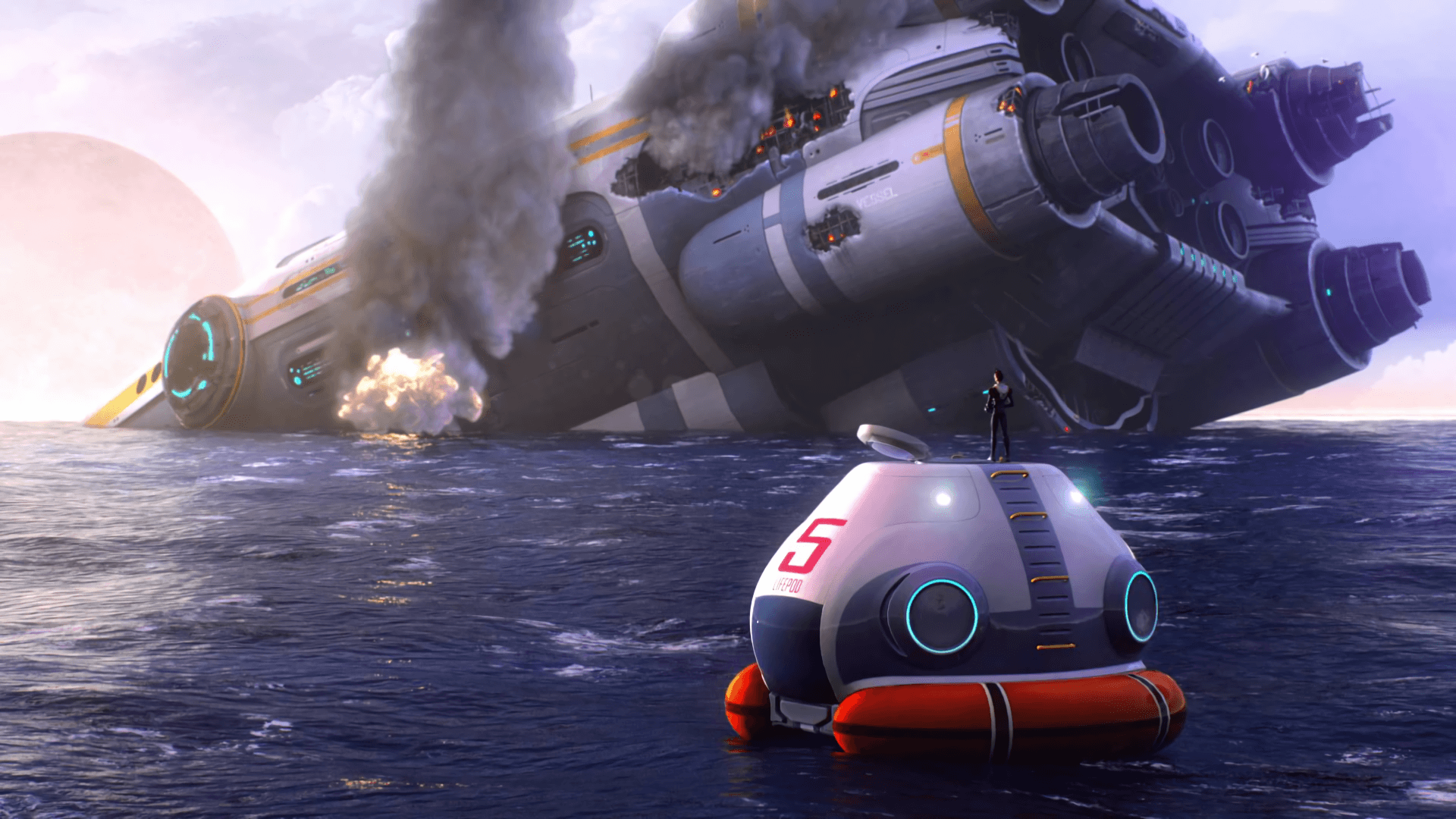 Nave in fiamme oceano Subnautica, 1920x1080 Full HD, Desktop