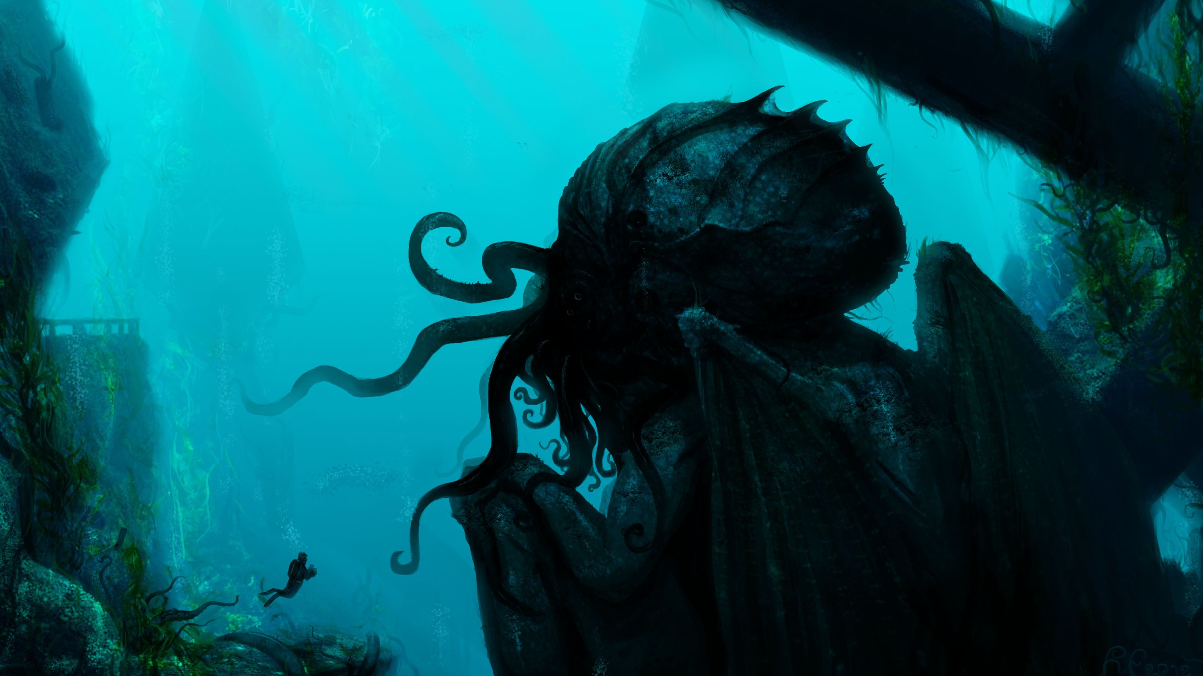 Creatura tentacolare sottomarina, Cthulhu, 3840x2160 UHD, Monitor 4K