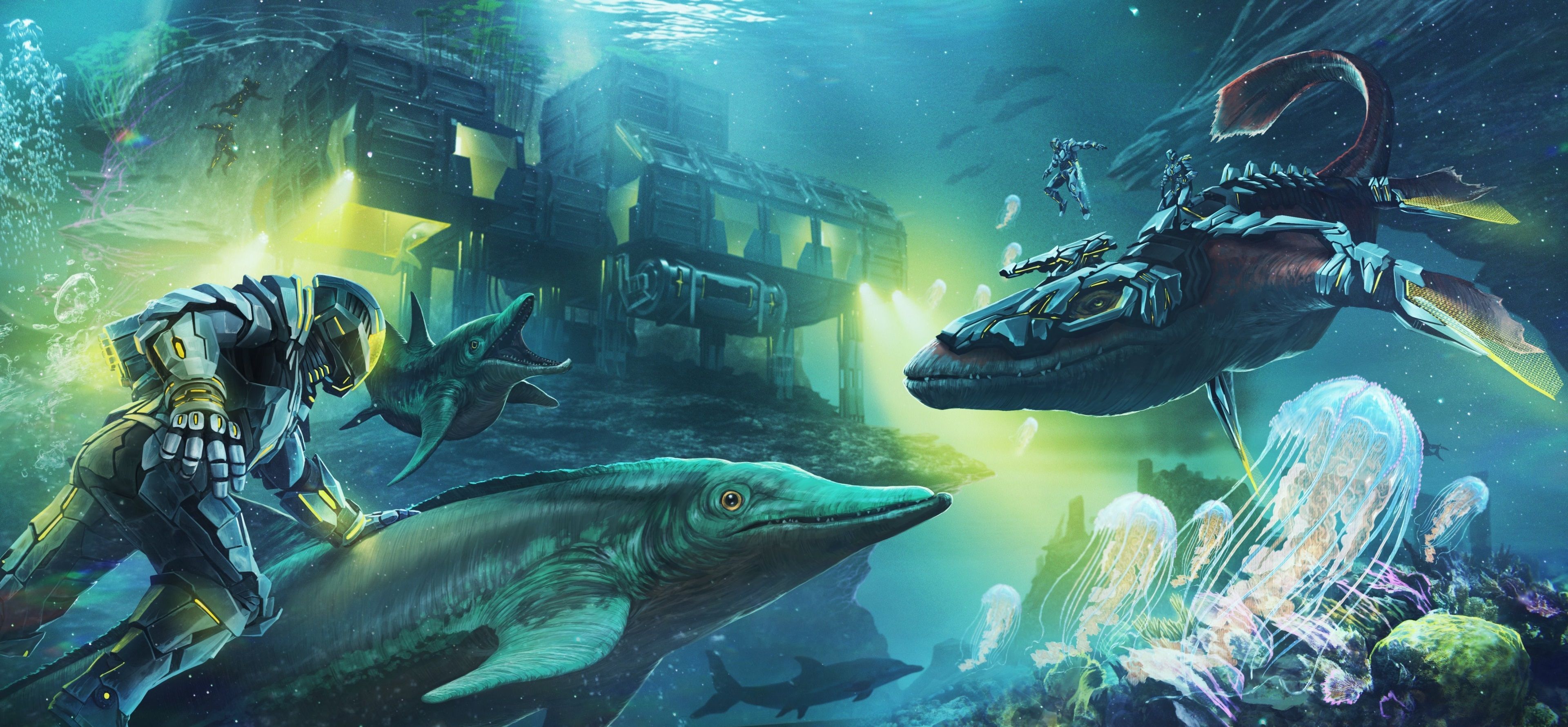 Subacqueo e creature marine aliene, 3840x1780 UHD, PC 4K