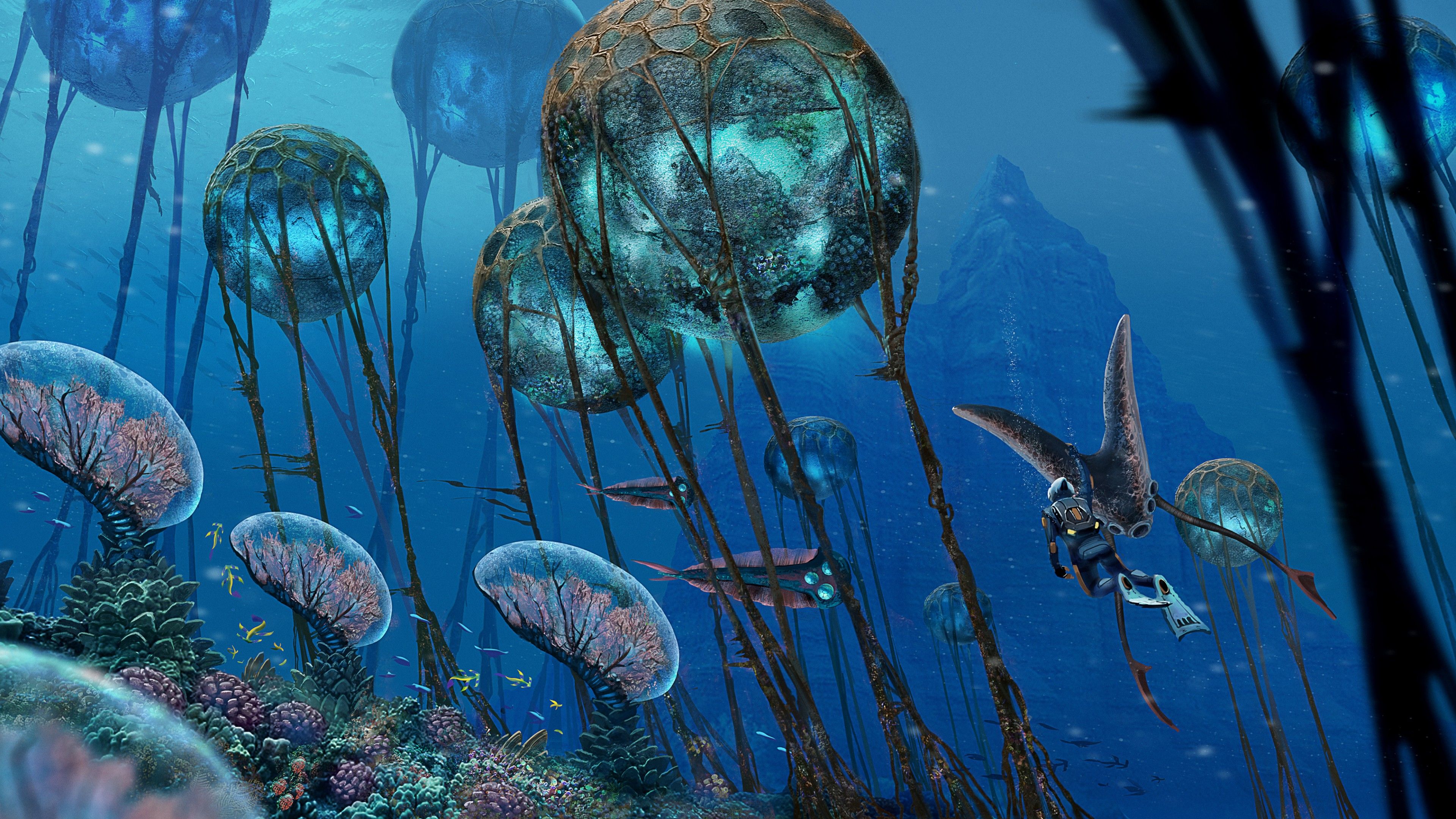 Subnautica meduse sott'acqua, 3840x2160 UHD, Monitor 4K