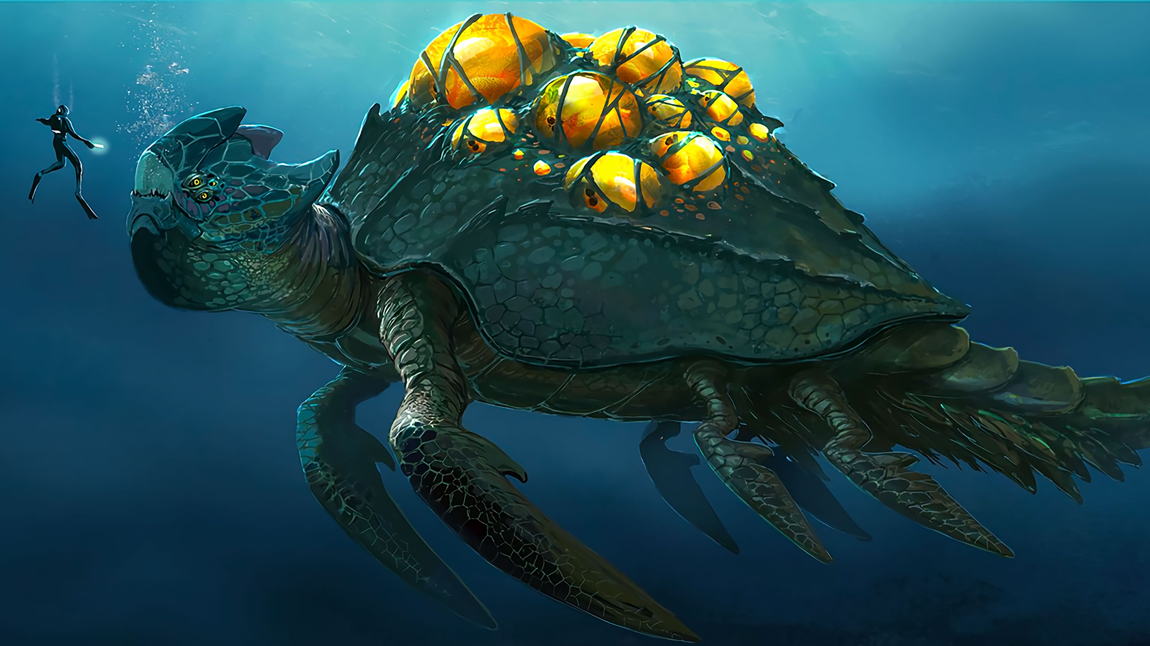 Tartaruga gigante Subnautica sottomarina, 3840x2160 4K, Desktop 4K