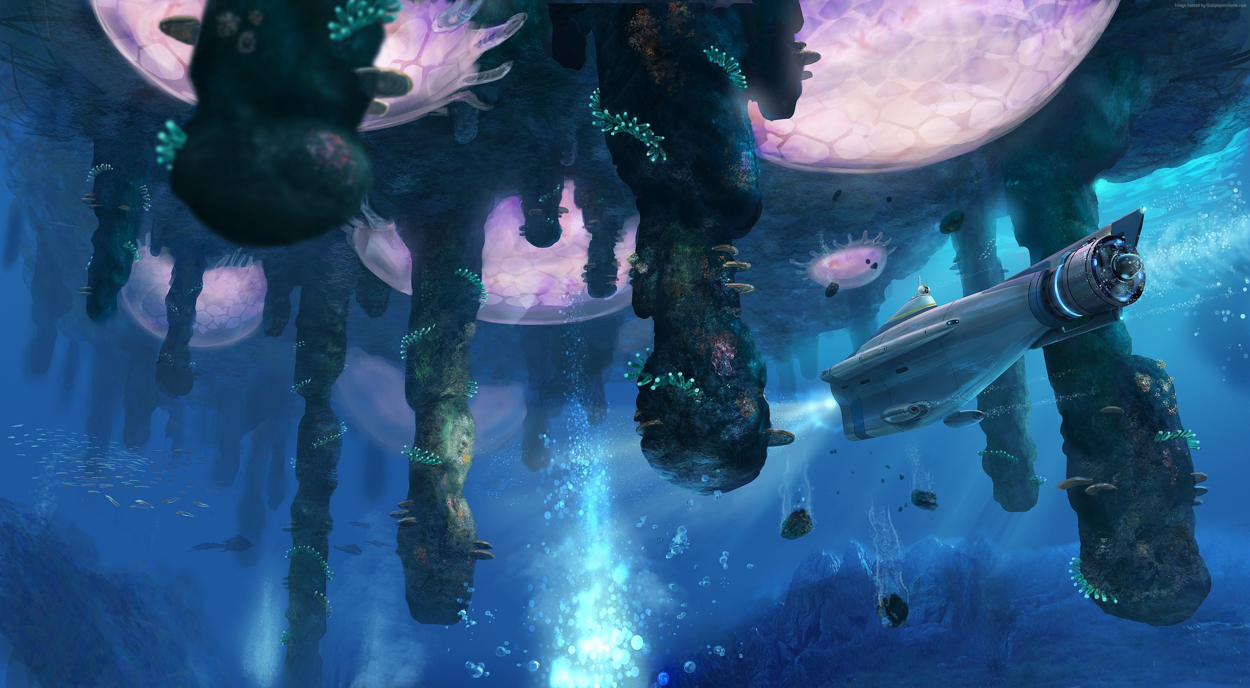 Stalker Subnautica sottomarino blu, 4000x2202 4K Ultra HD, Monitor 4K