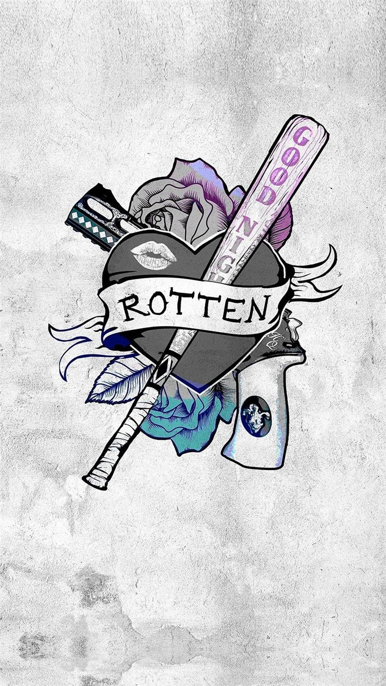 Harley Quinn cuore mazza tatuaggio, 750x1334 Full HD Verticale, iPhone Pro