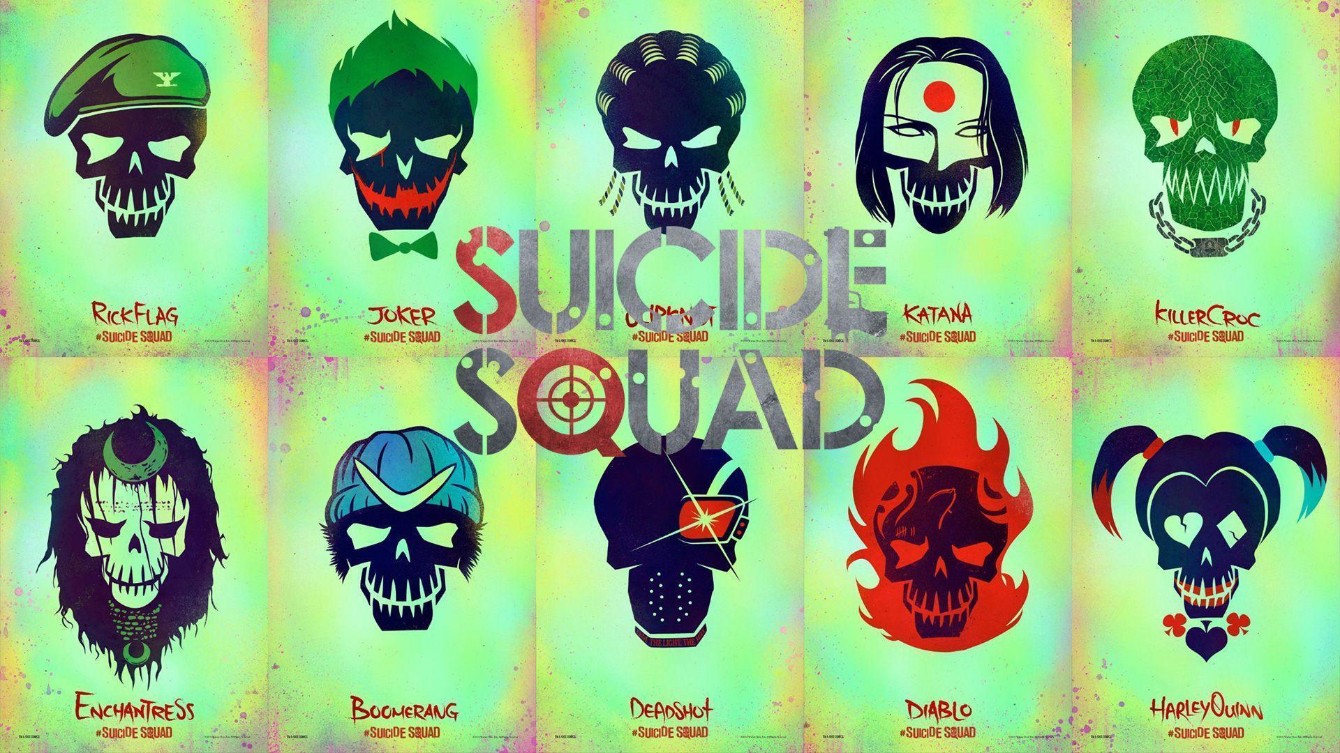 Suicide Squad teschi personaggi poster, 1920x1080 Full HD, PC Desktop