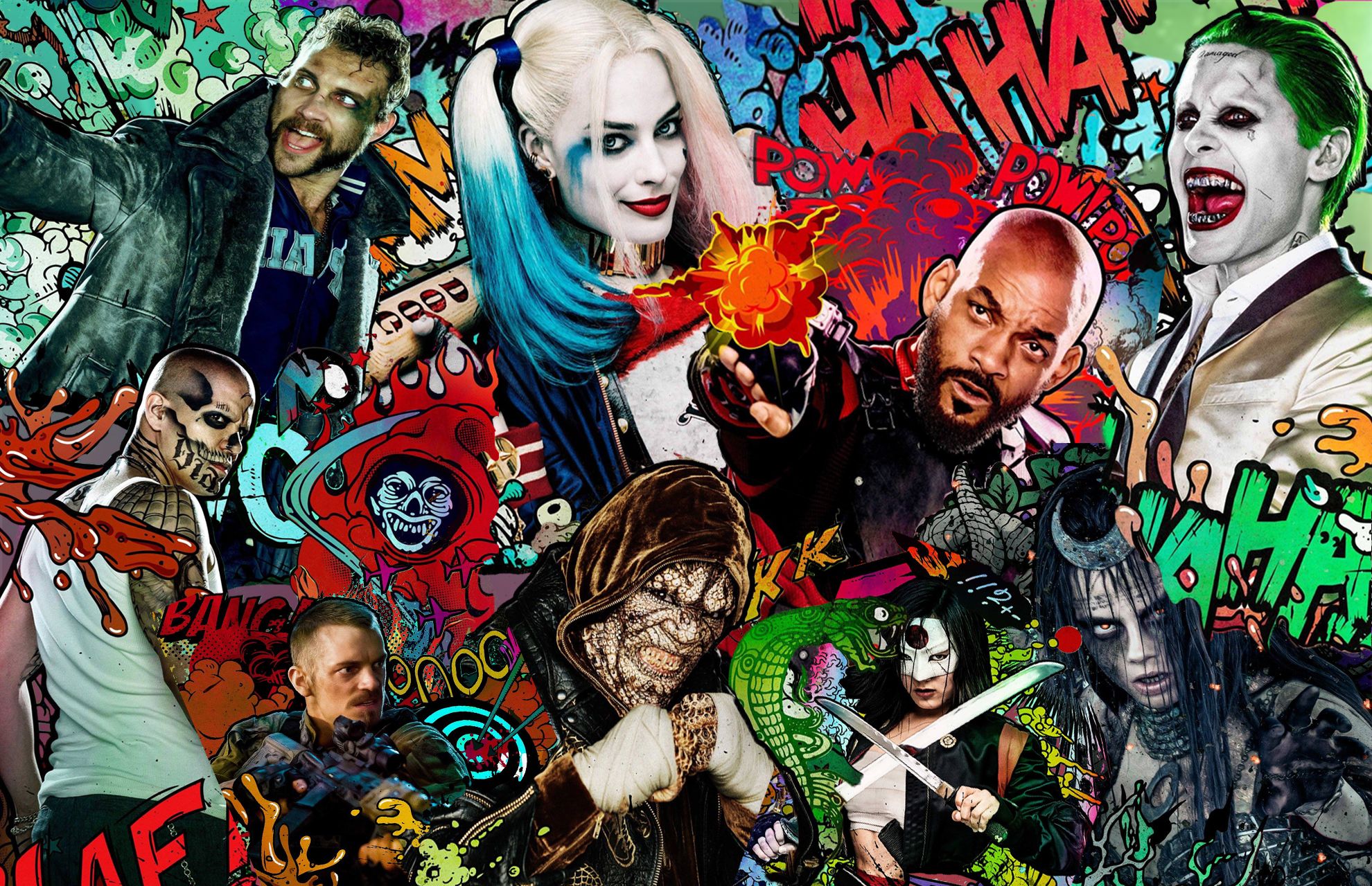 Suicide Squad collage personaggi, 1980x1280 Full HD+, Desktop
