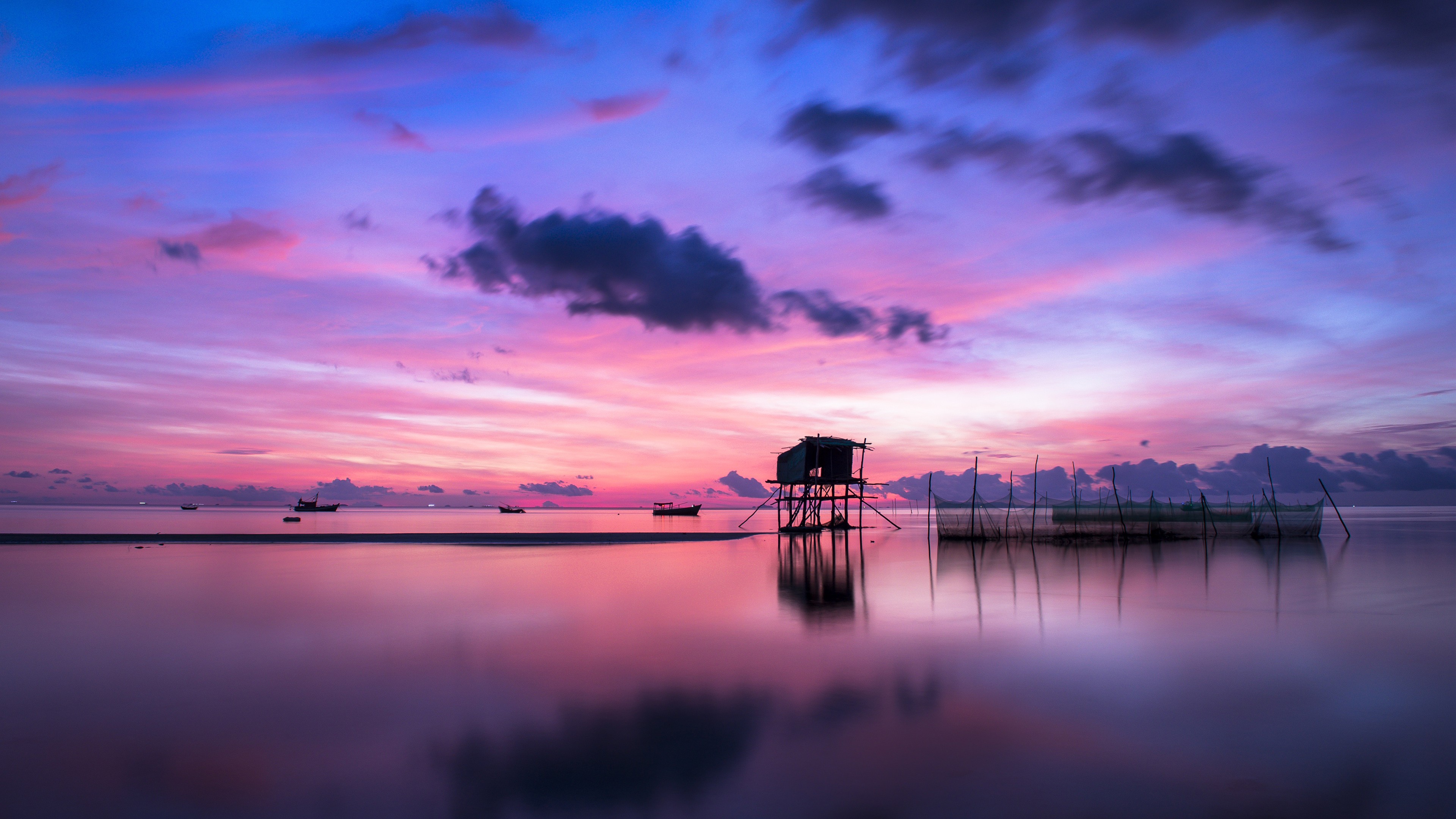 Alba su palafitta marina, 3840x2160 UHD, PC 4K