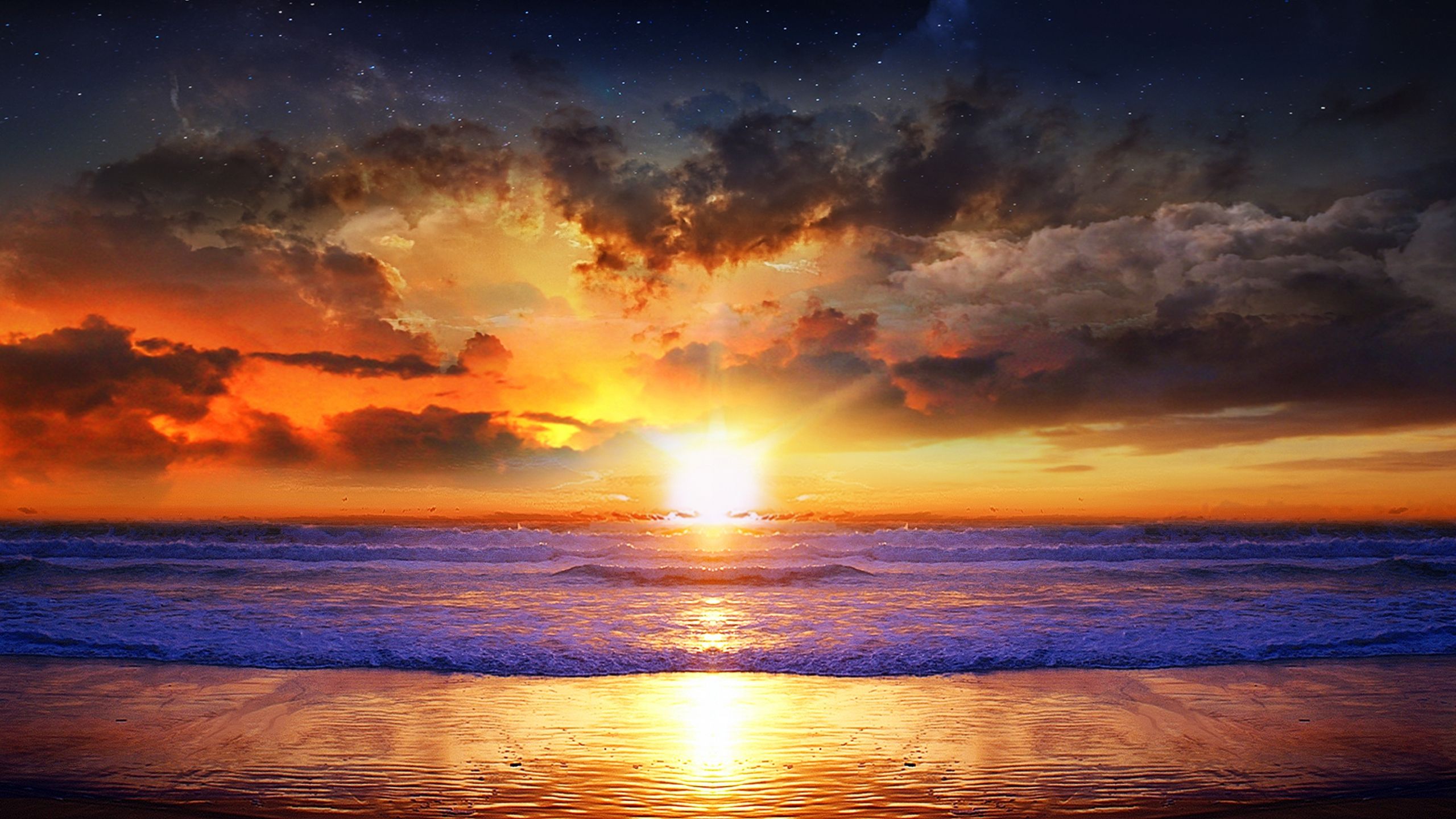 Alba sul mare, oceano, 2560x1440 2K, Desktop
