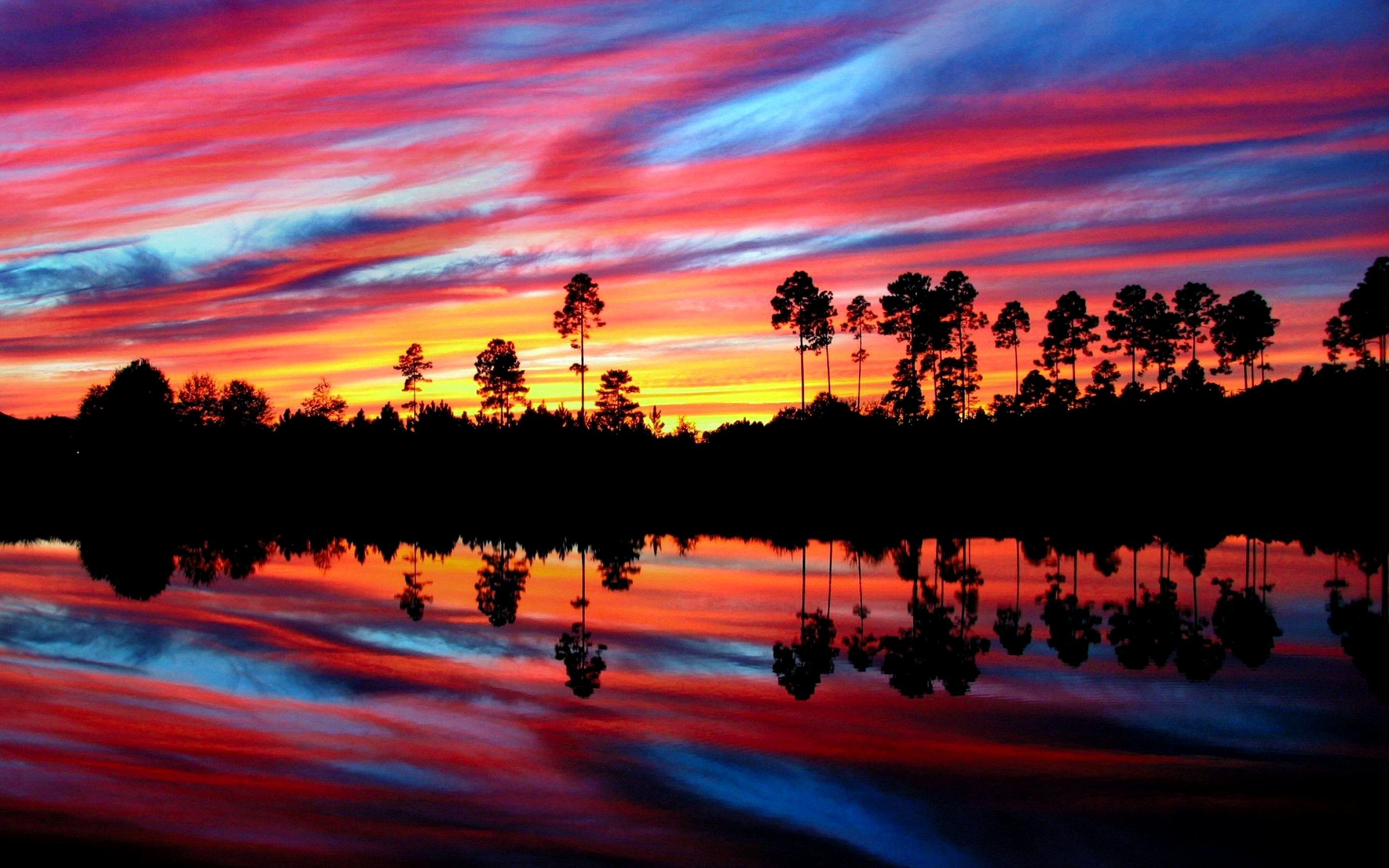 Tramonto colorato su lago, 2960x1850 2K, Laptop