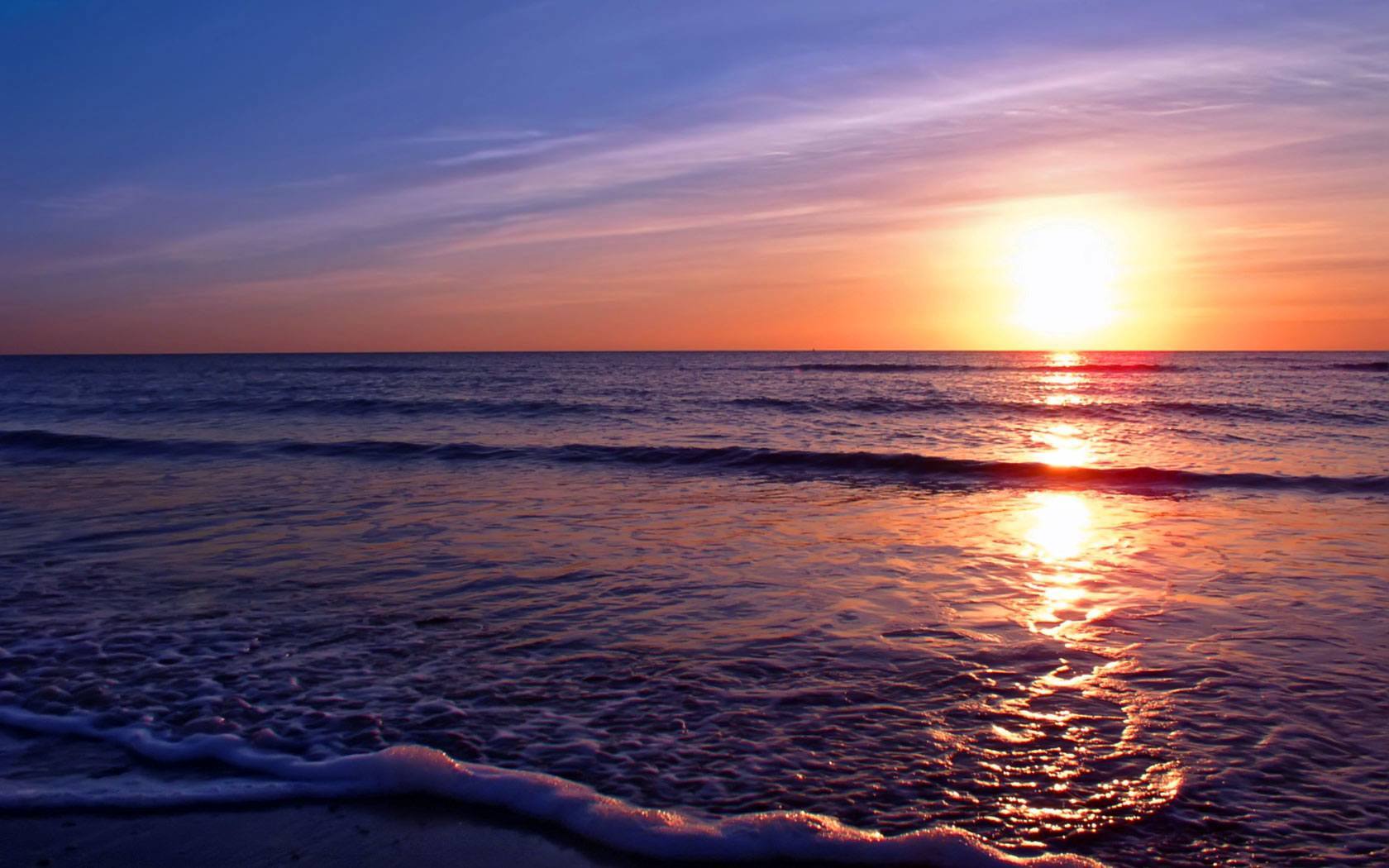 Tramonto sul mare, onde, 1680x1050 HD, Laptop