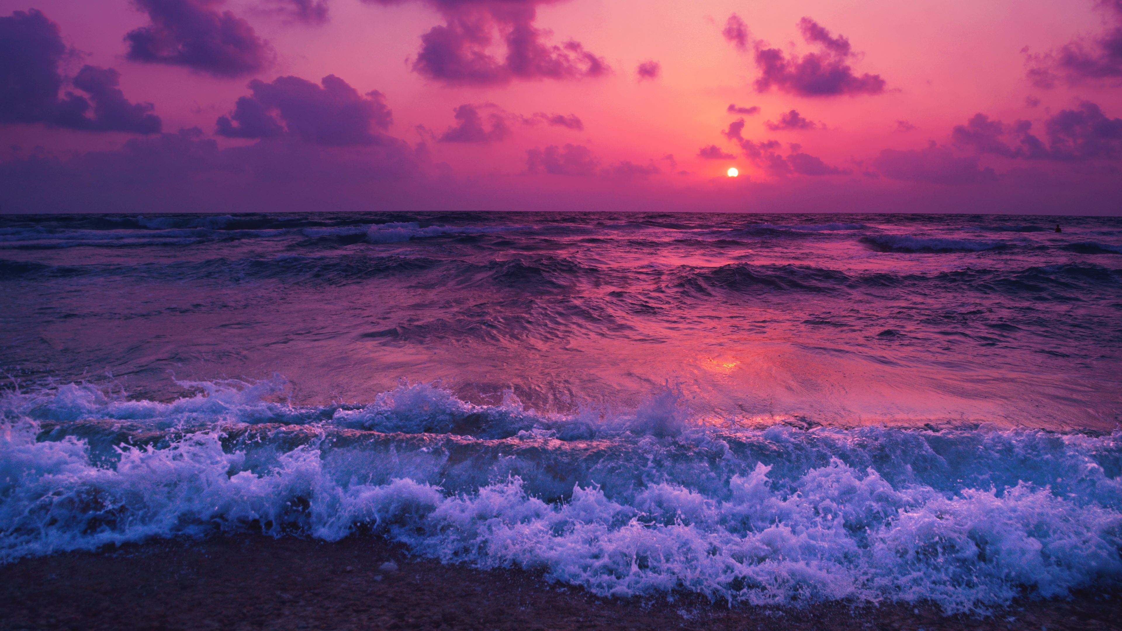 Tramonto viola su onde oceaniche, 3840x2160 4K, Desktop 4K