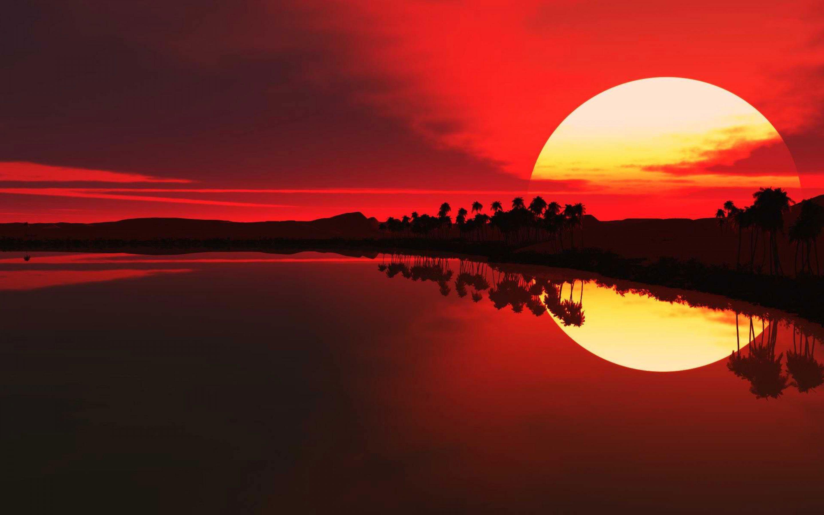 tramonto rosso sul lago, 2880x1800 2K+, Desktop