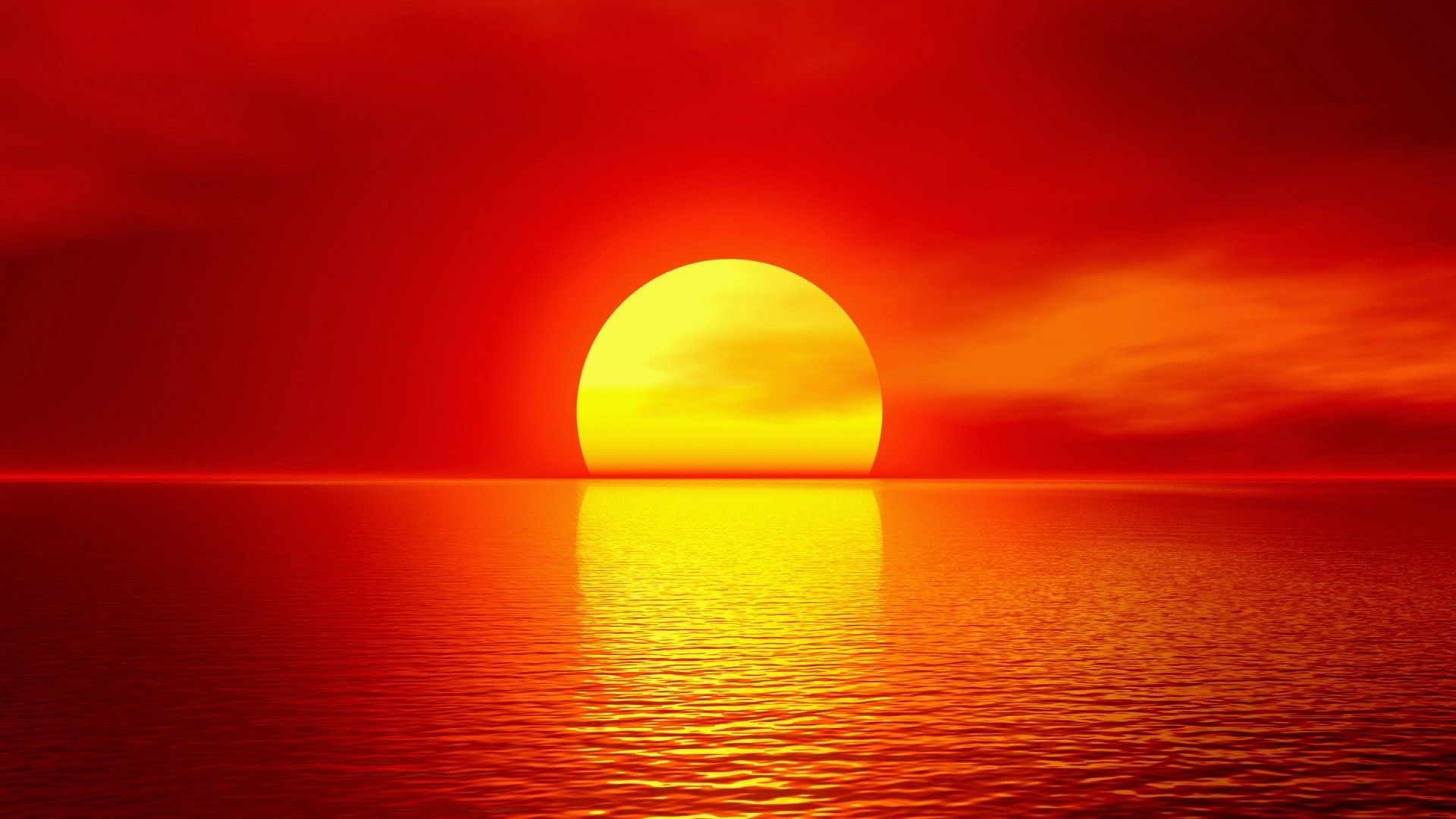 Tramonto rosso arancione sul mare, 1920x1080 Full HD 1080p, PC Desktop