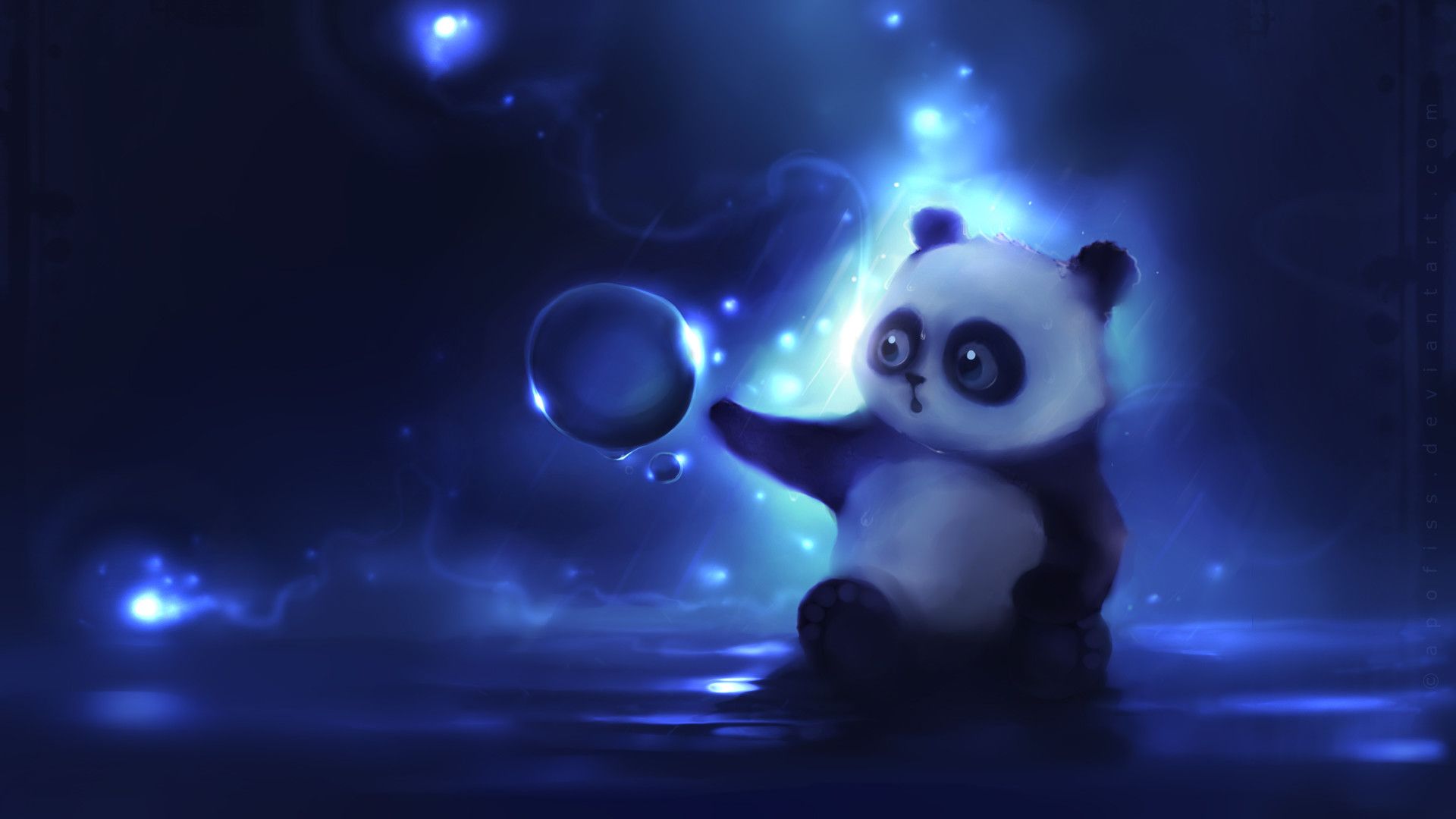 Panda cartone con sfera luminosa, 1920x1080 Full HD 1080p, PC