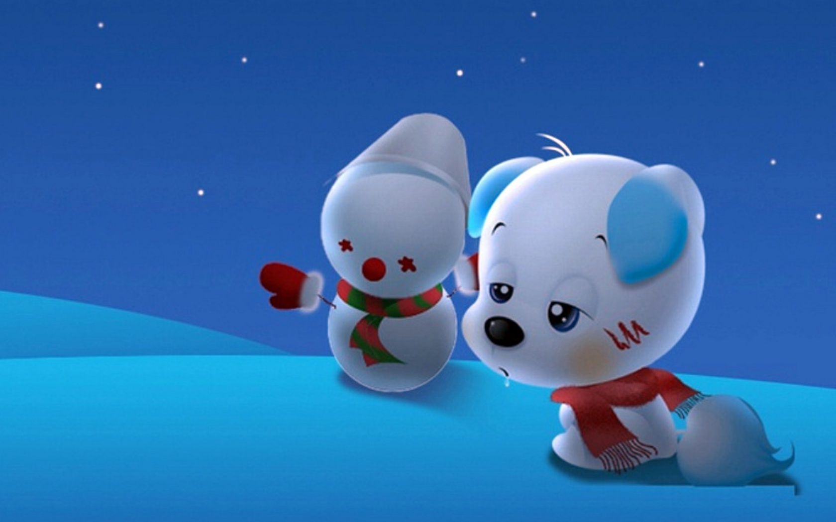 Orsetto cartone con pupazzo neve, 1680x1050 HD Ready, Desktop
