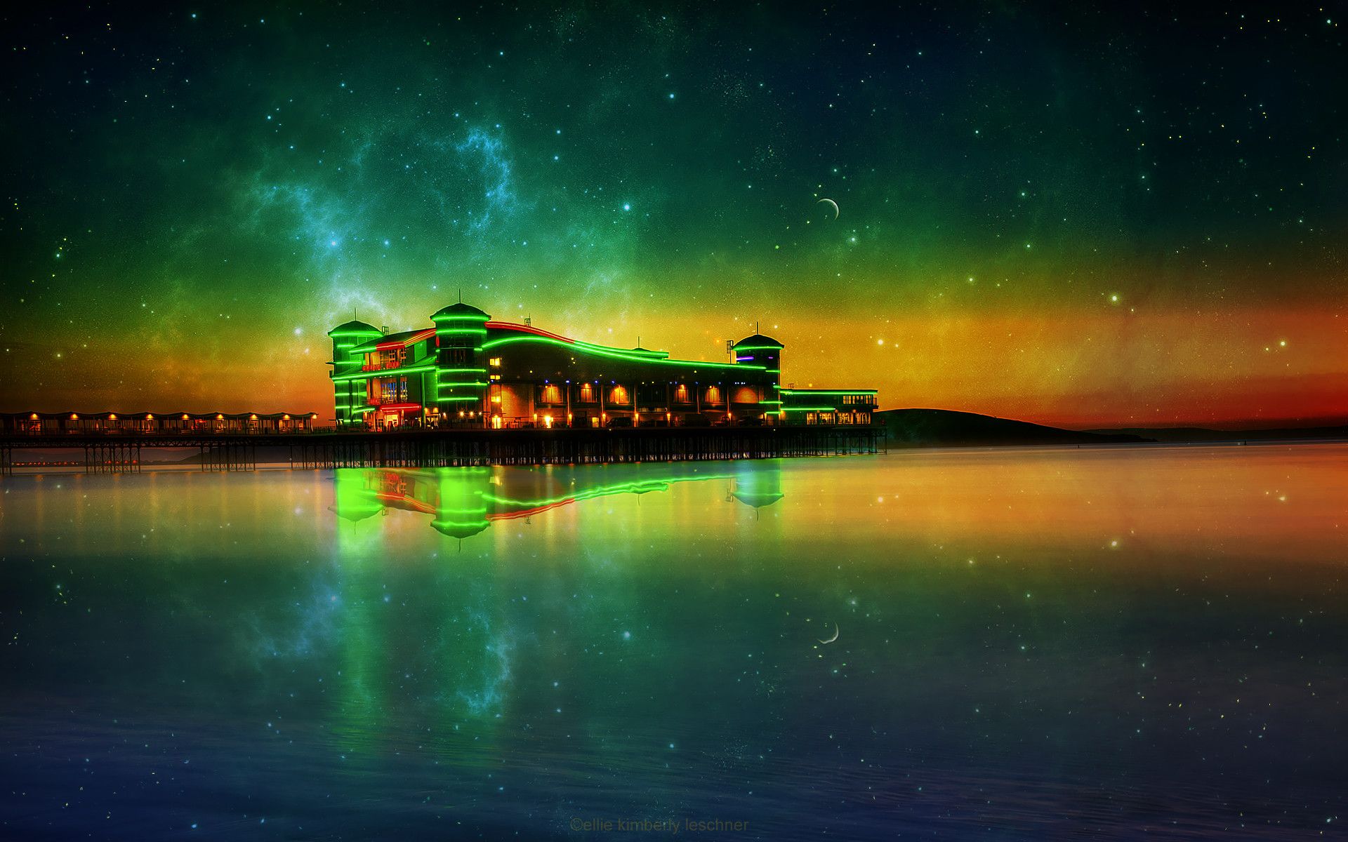 Edificio illuminato riflesso acqua notte, 1920x1200 WUXGA, Laptop