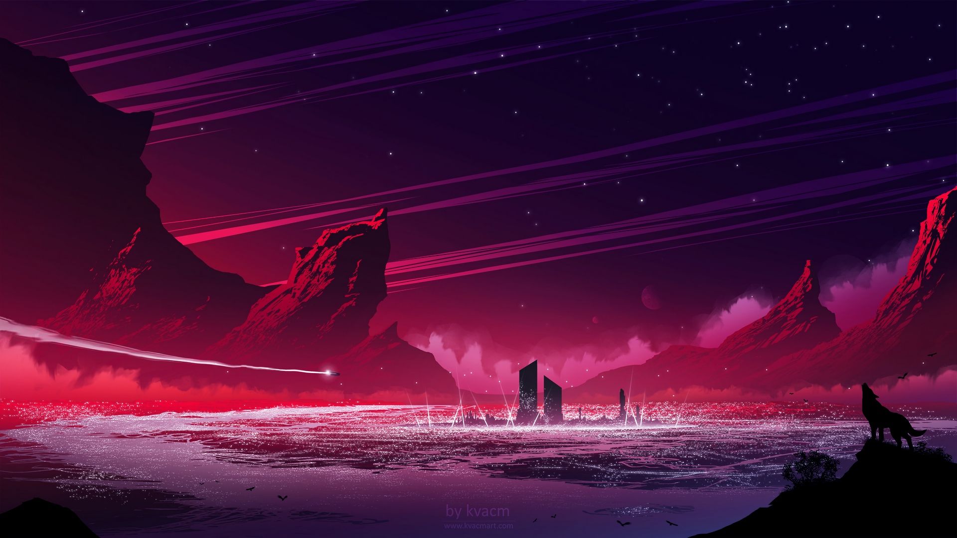 Paesaggio fantasy viola notturno, 1920x1080 Full HD, Desktop