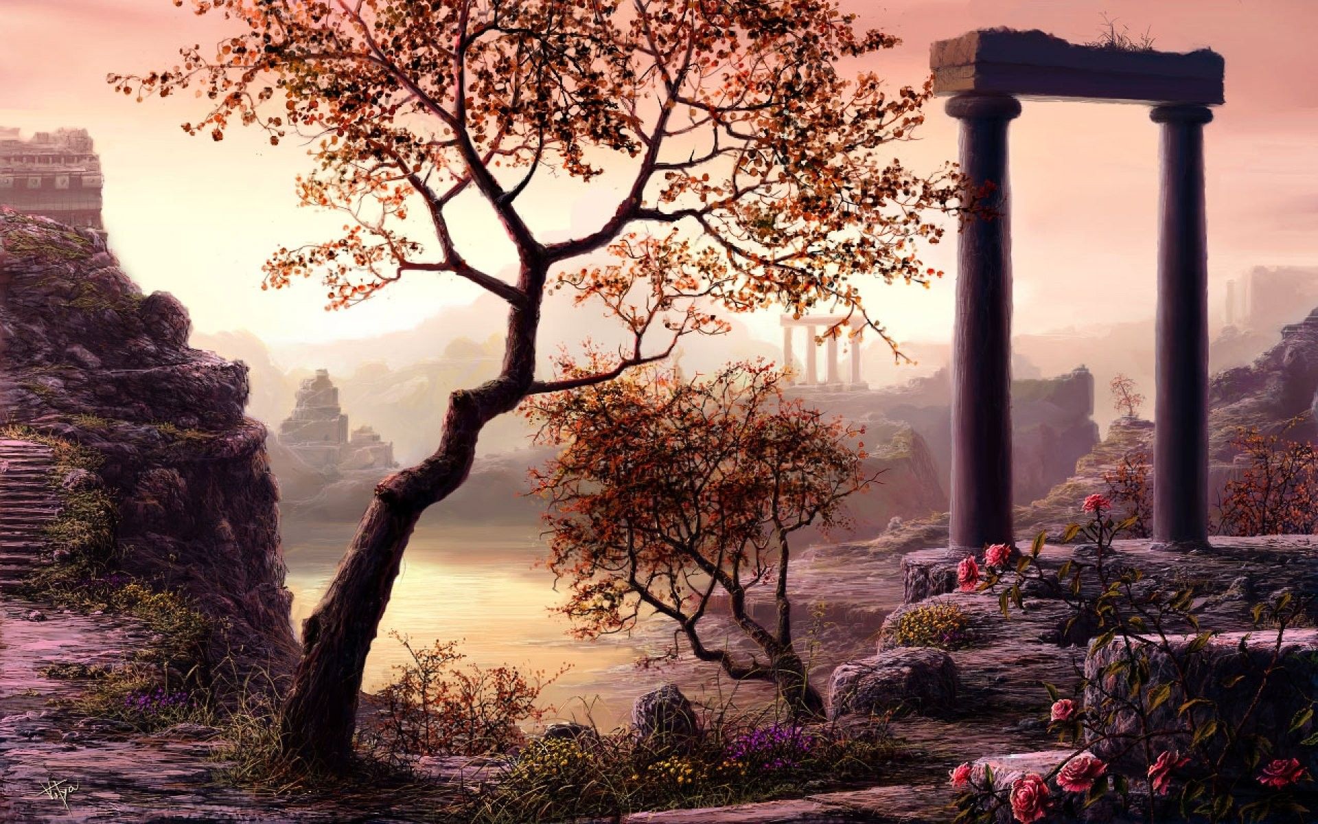 Rovine antiche paesaggio fantasy, 1920x1200 Full HD+, Desktop