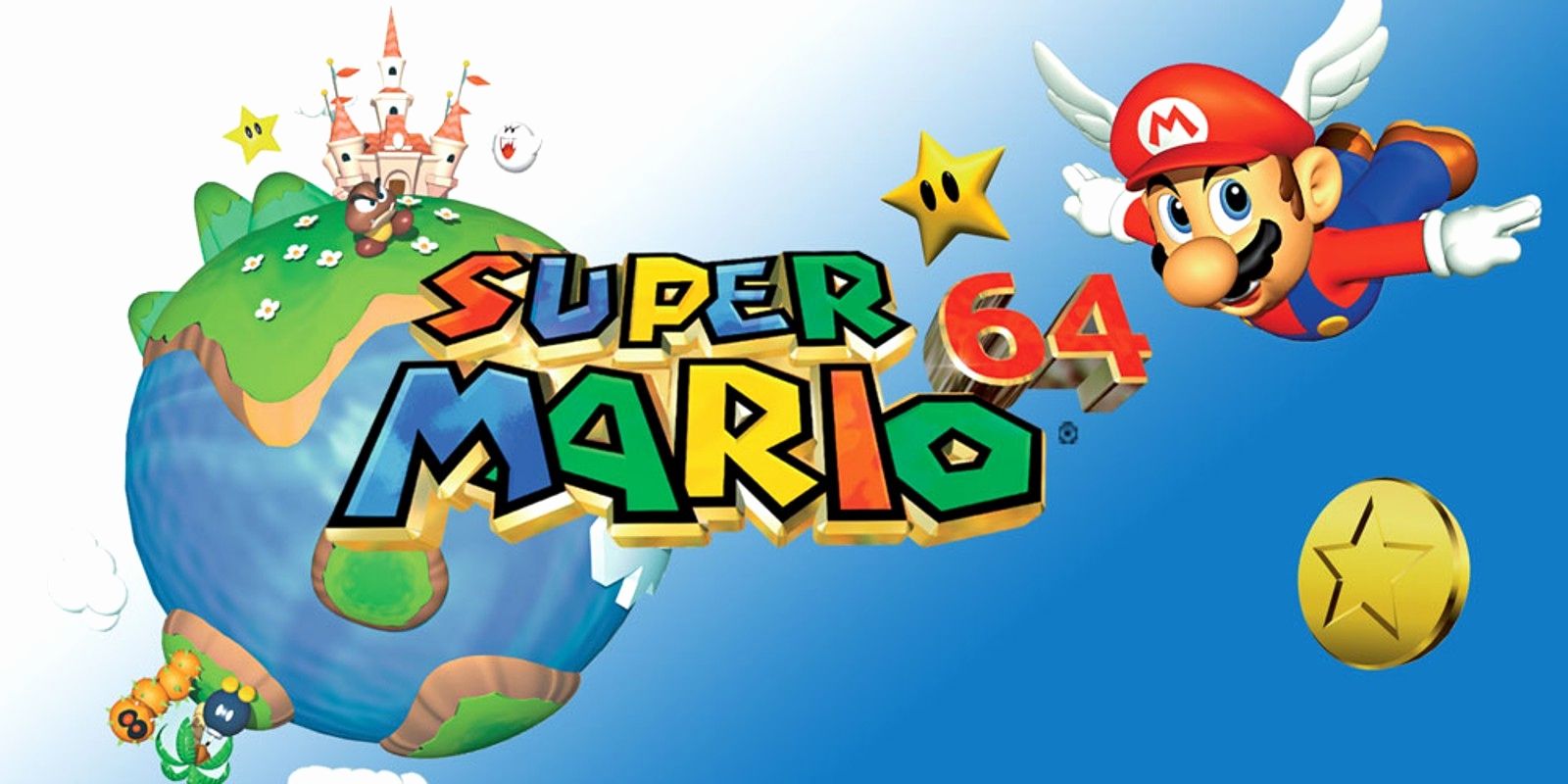 Super Mario 64 pianeta e castello, 1600x800 HD Ready, Desktop