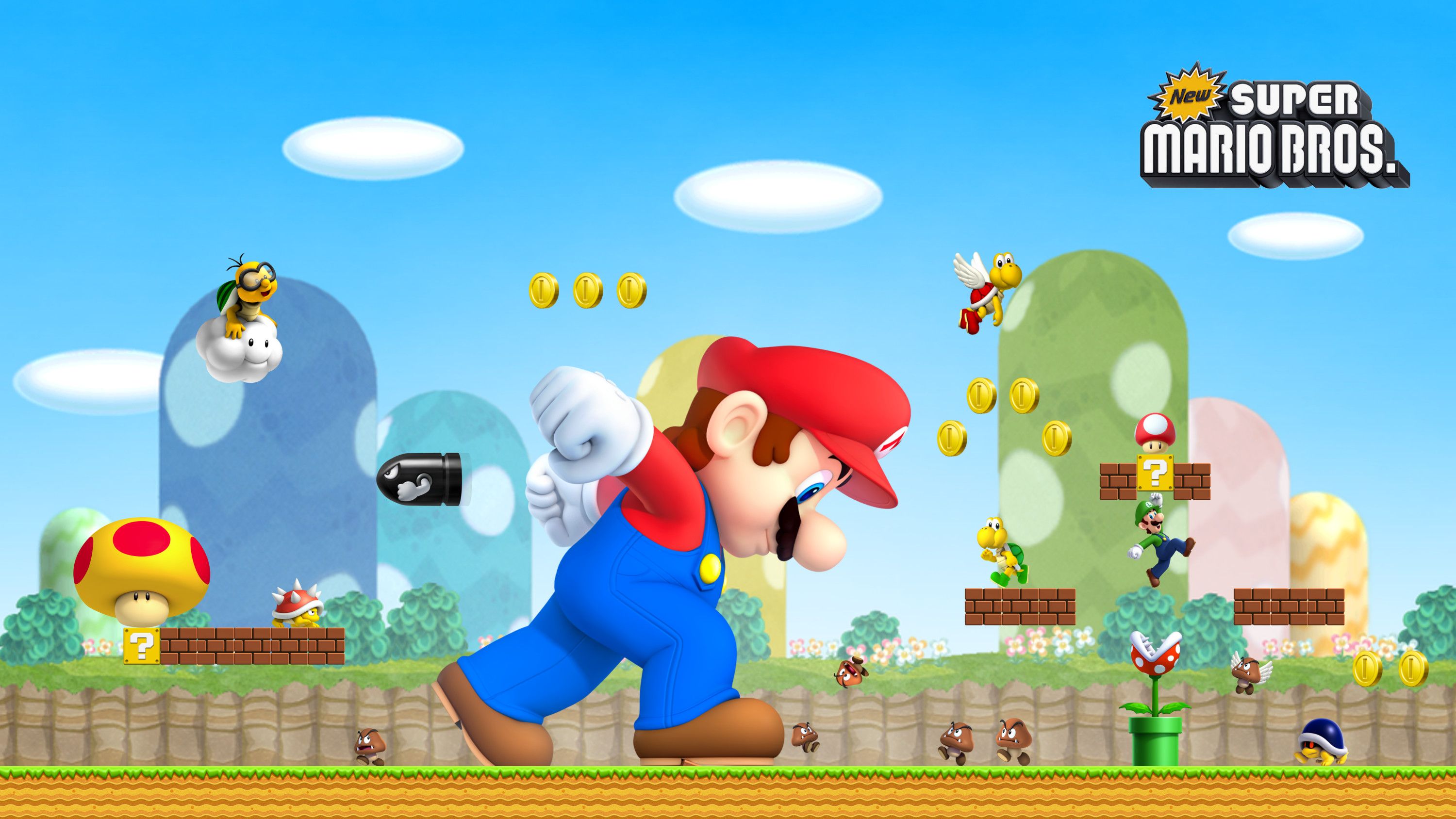 Mario corre livello platform, 3000x1688 2K, Laptop