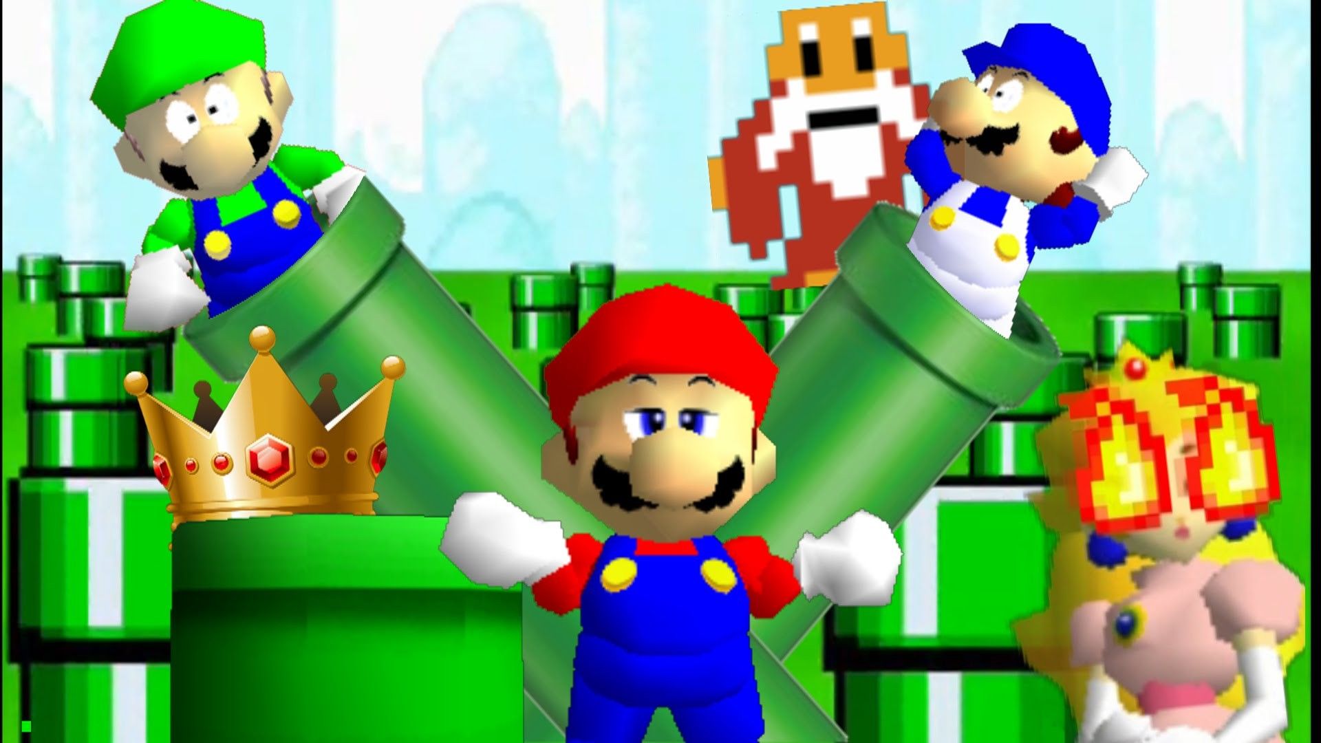 Mario e personaggi tra tubi verdi, 1920x1080 Full HD 1080p, PC Desktop