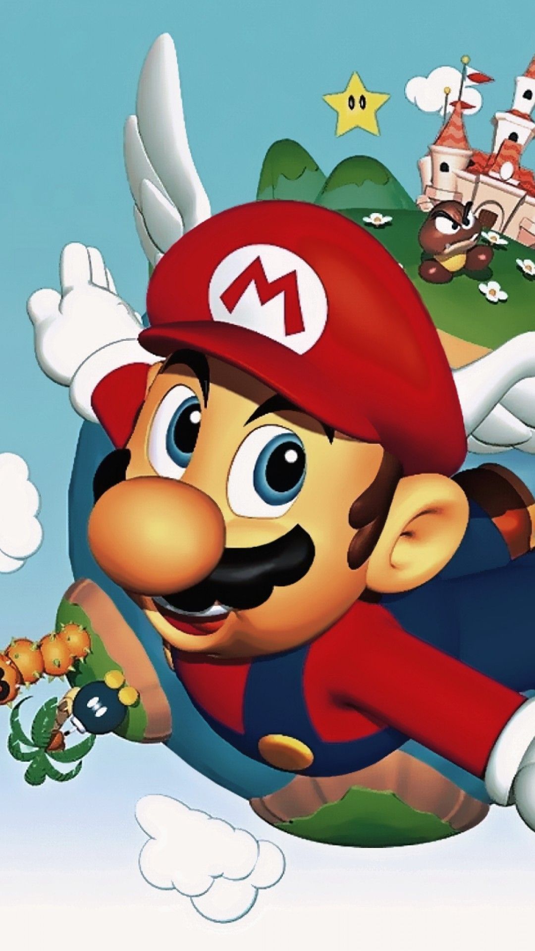 Mario alato con castello Super Mario 64, platform, 1080x1920 Verticale, Telefono