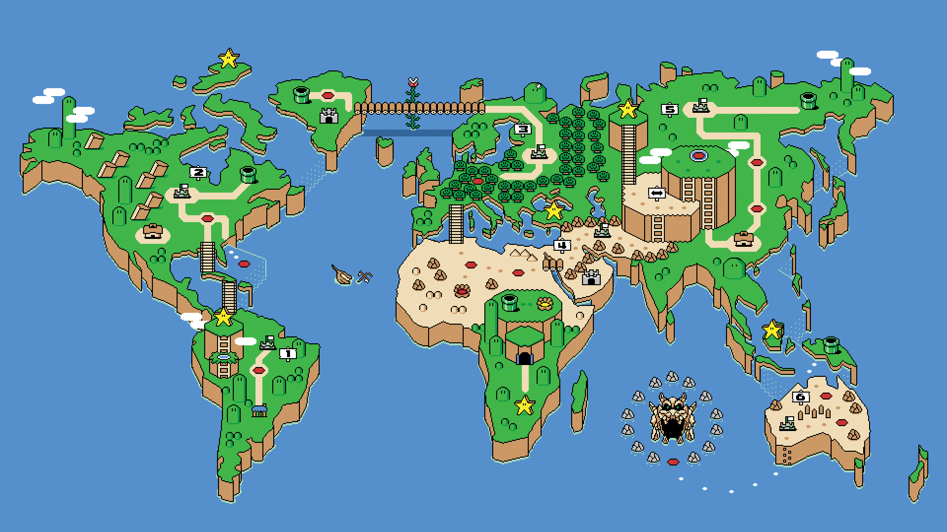 Mappa mondo stile Super Mario, 1920x1080 Full HD 1080p, PC