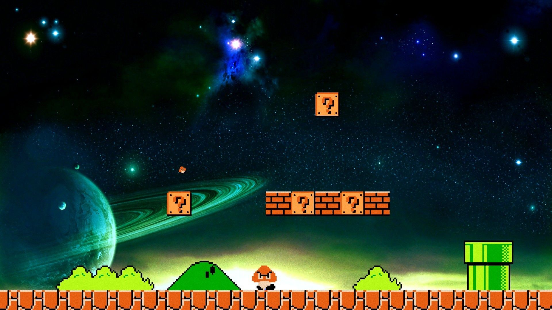 Mario spazio blocchi tubo verde, idraulico, 1920x1080 Full HD 1080p, PC