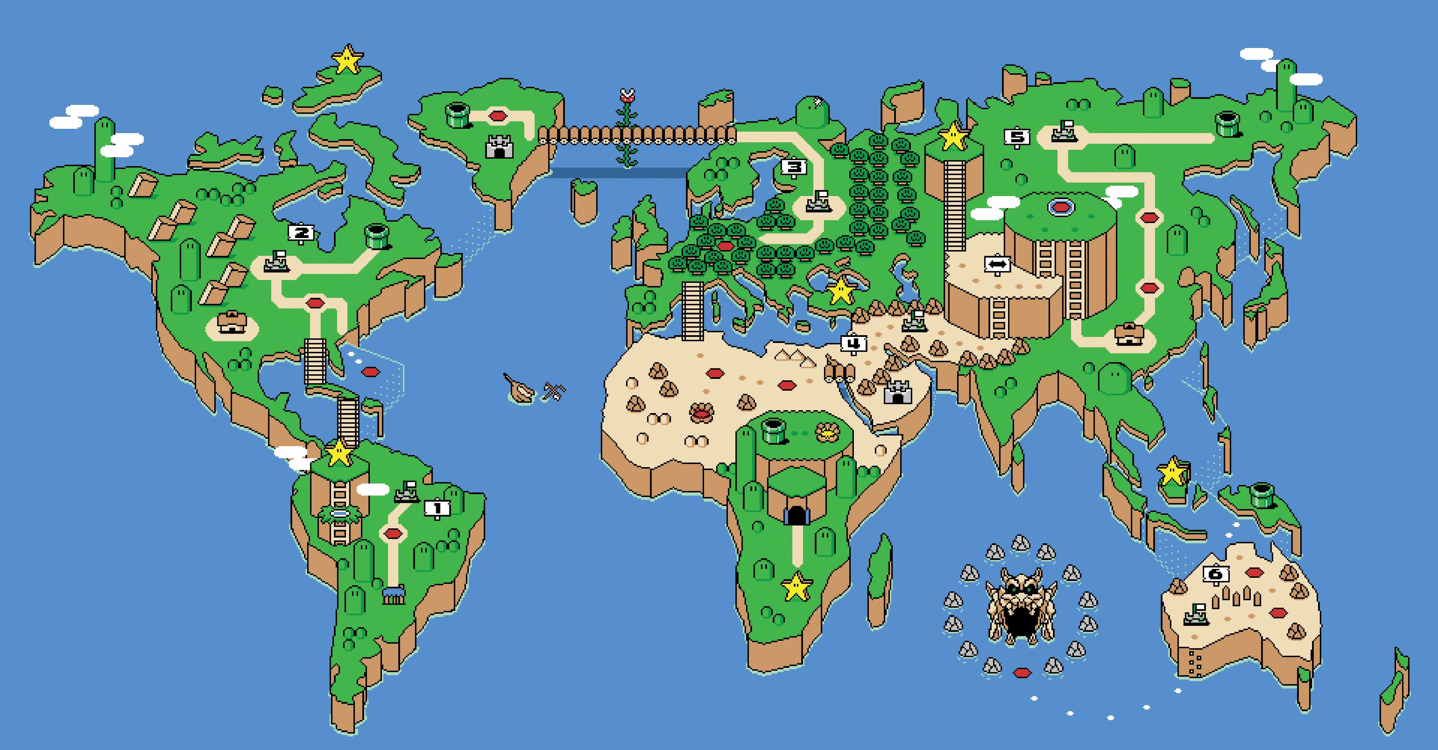 Mappa mondo Super Mario World, 5000x2609 UHD, PC 4K
