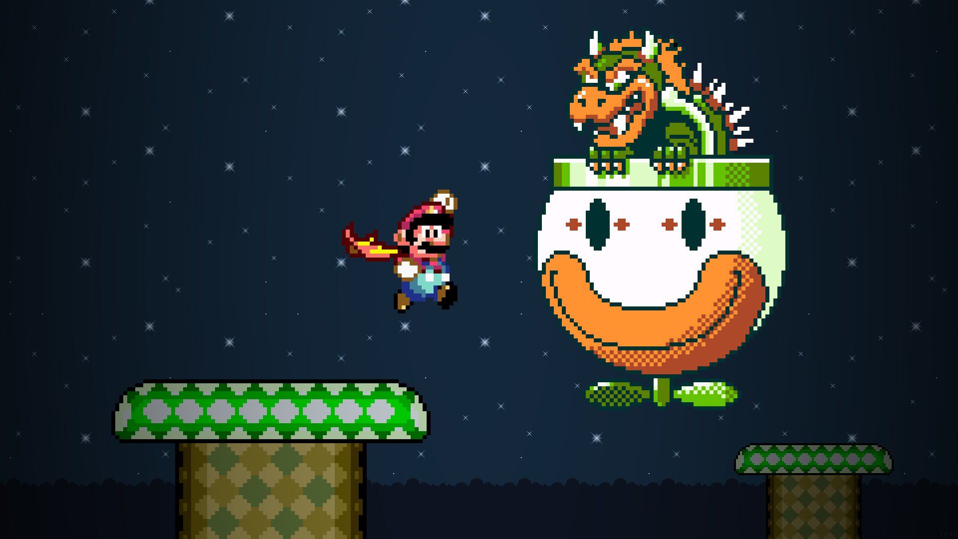 Mario contro Bowser pixel art, 1920x1080 1080p, Desktop