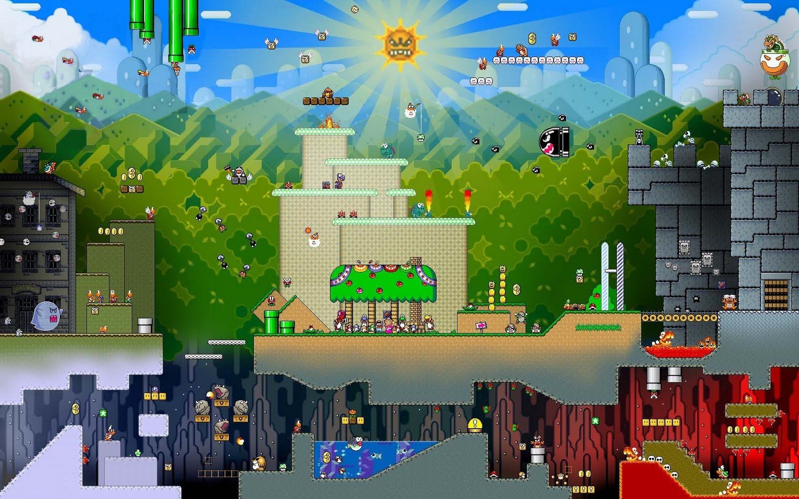 Super Mario World pixel art, 1600x1000 900p, HP Laptop
