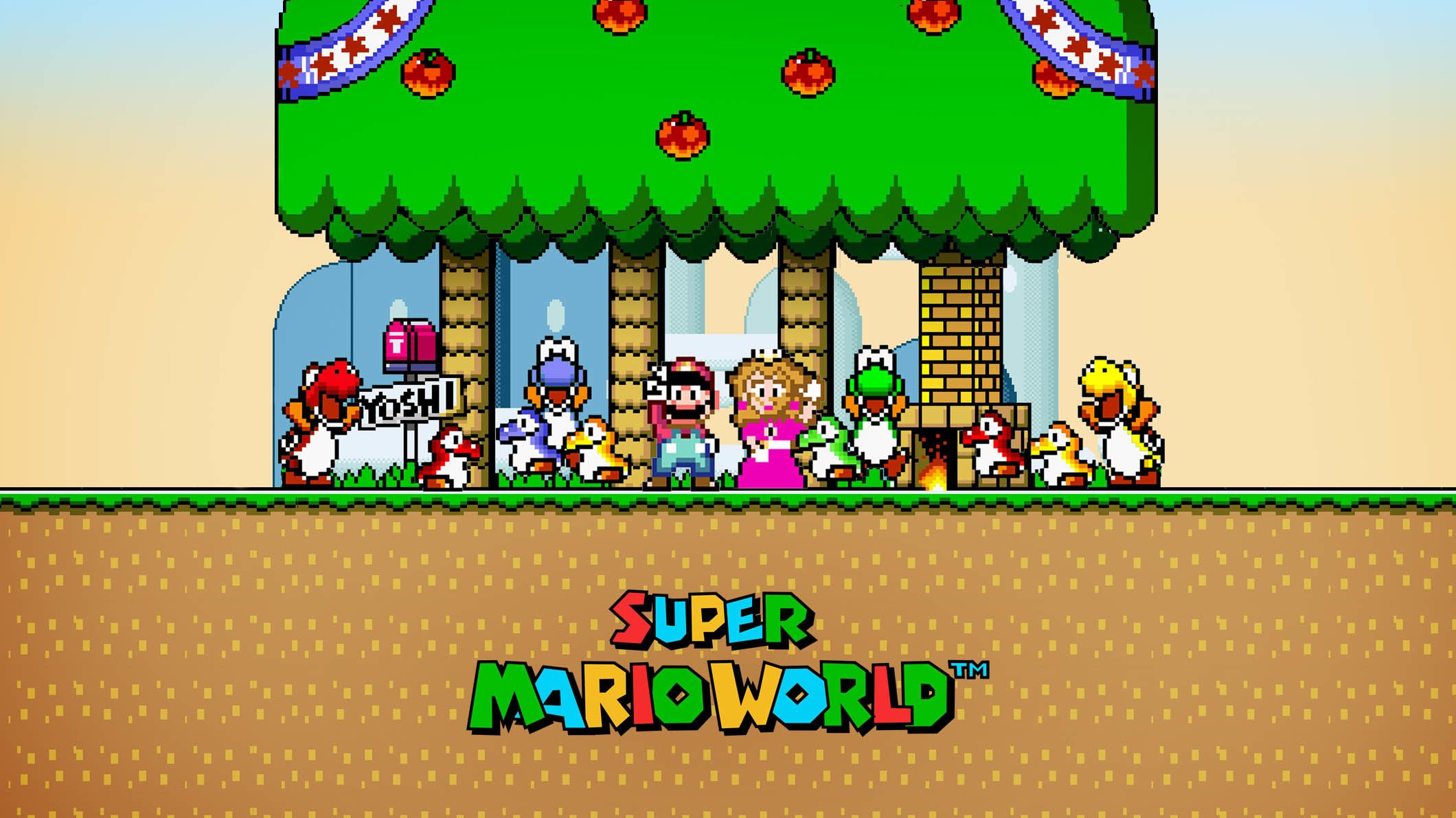 Super Mario World personaggi sotto albero, Nintendo, 2120x1192 Hi-Res, Desktop