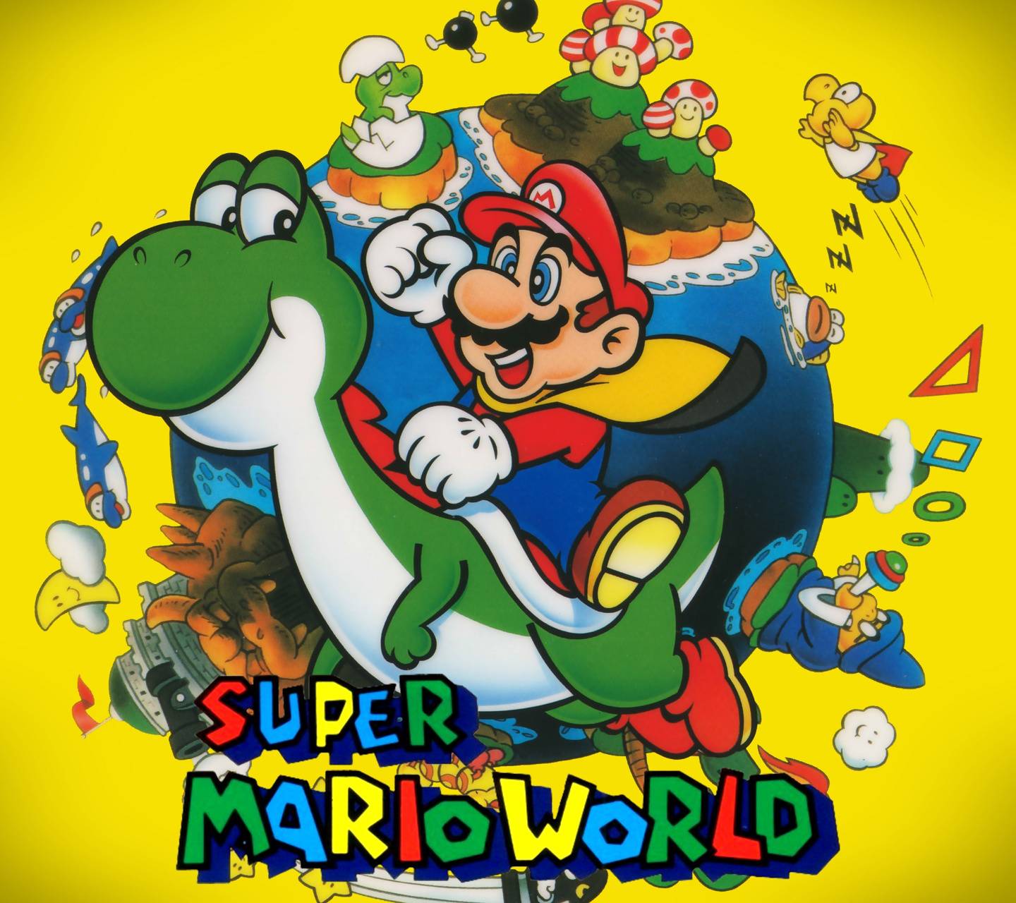 Mario cavalca Yoshi, sfondo giallo, 1440x1280 720p, PC